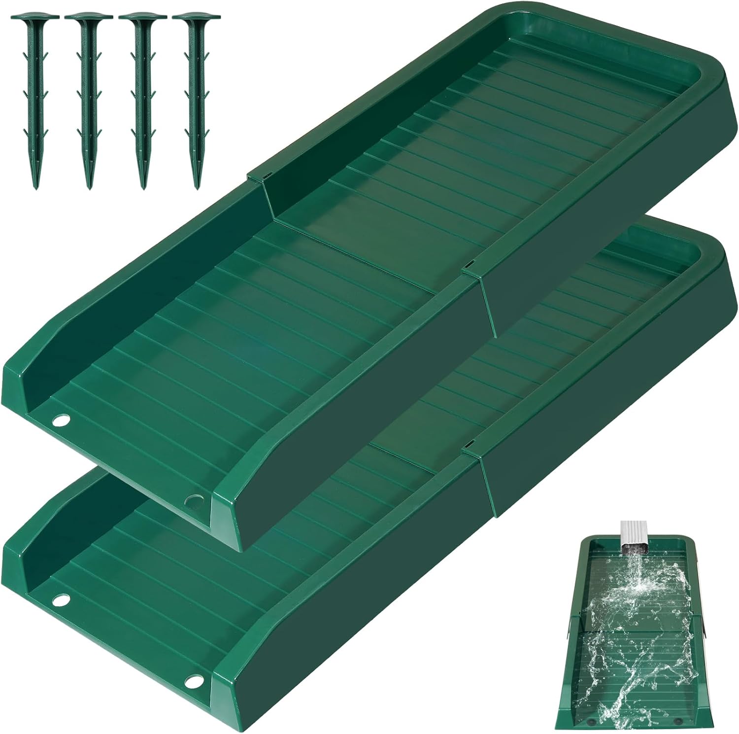 Aobiono Downspout Splash Block, Gutter Downspout Extensions Diverter, 24" Gutter Extension Splash Guard for Rain Water Drainage with Ground Stakes (4 Pcs Green)