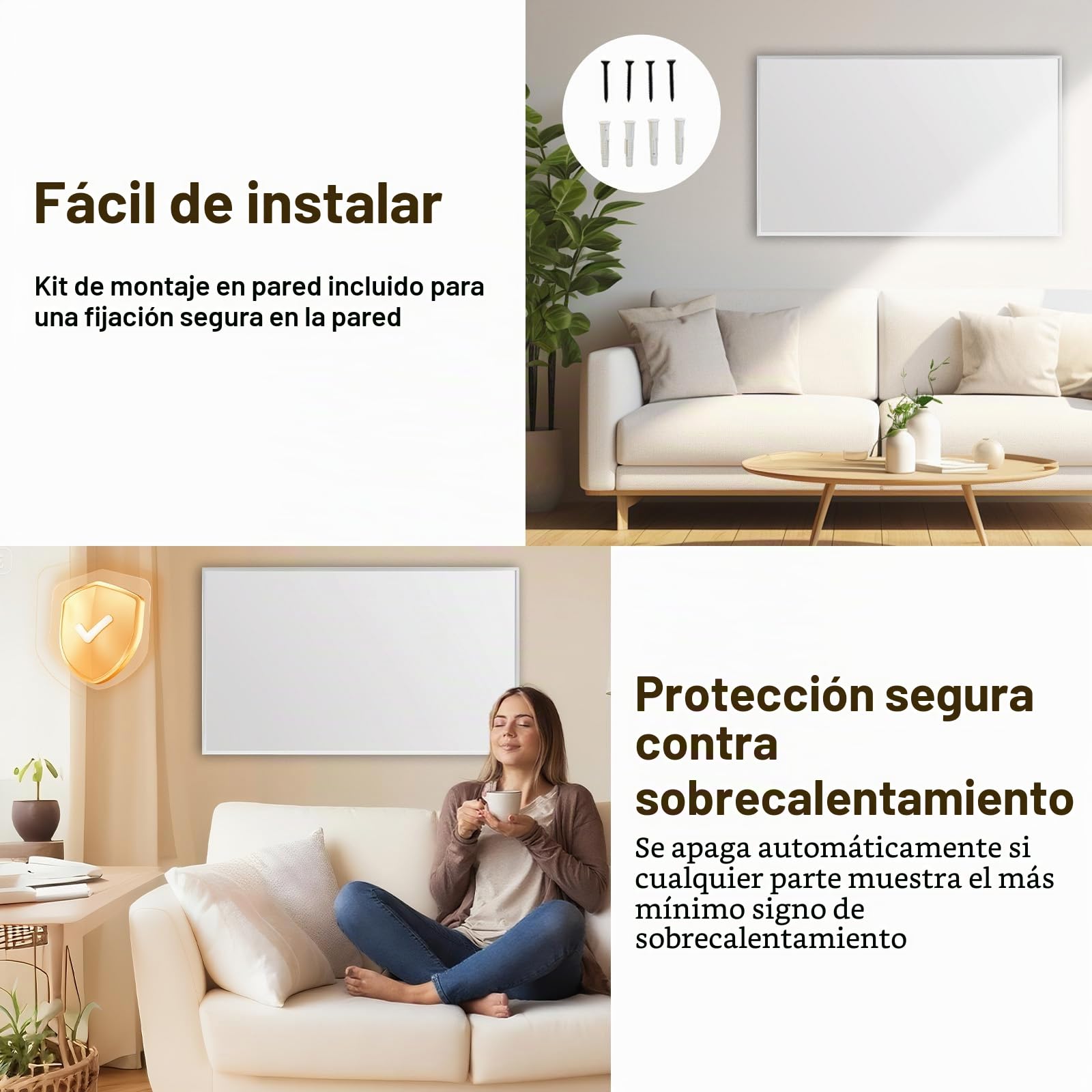 Calefactor Bajo Consumo 800W Con Control Remoto Inteligente, Calefacción de Pared por Infrarrojos de Bajo Consumo - Control de la Aplicación Wi-Fi con Control Remoto - TÜV