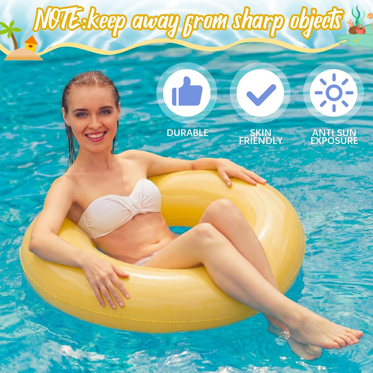 6 Pcs Inflatable Pool Float Bulk Swim Tube for Adult Swimming Ring Pool Floaties for Beach Summer Lake Beach Hawaiian Vacation Party Decoration