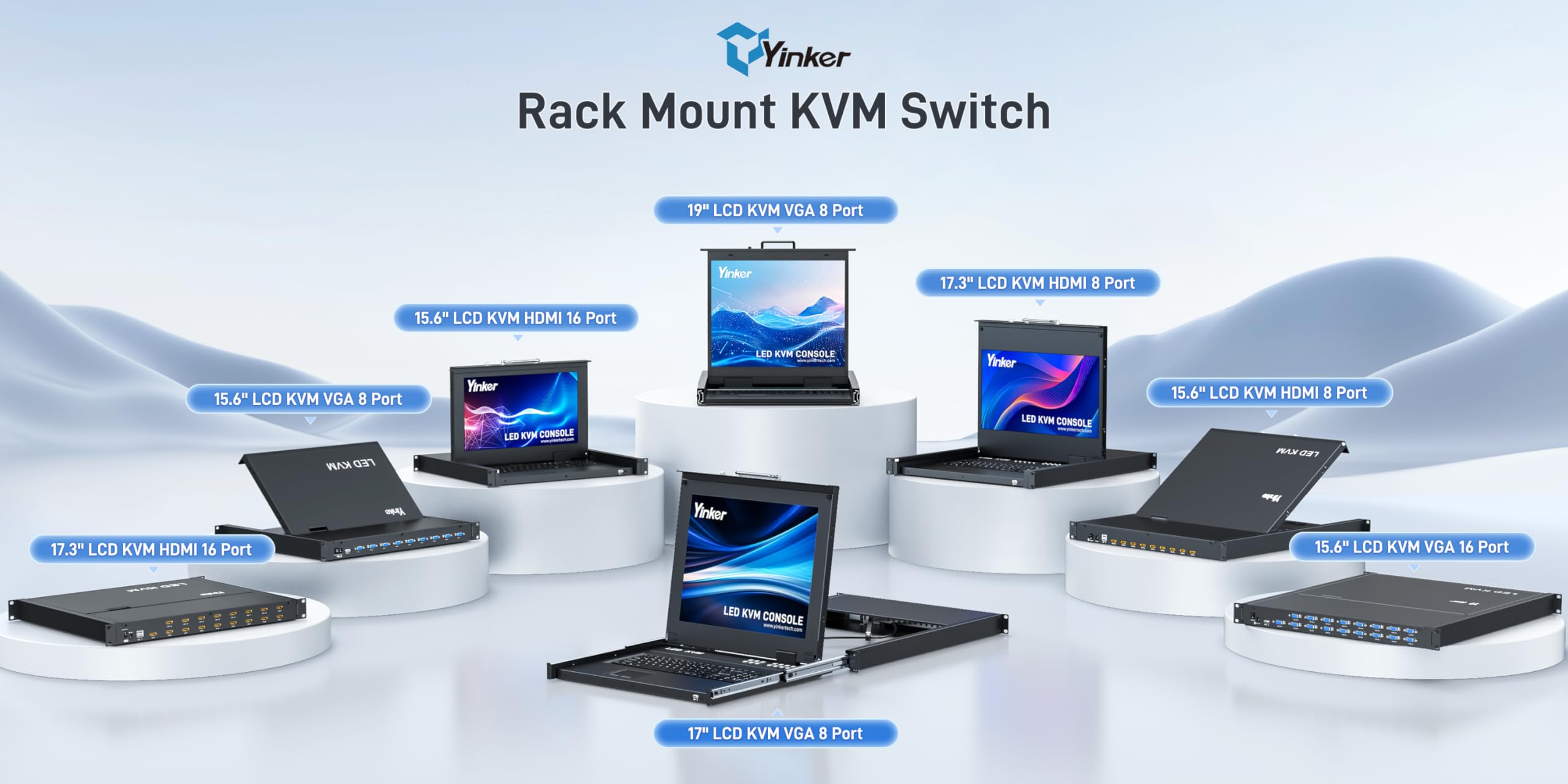 Console KVM LCD da 17,3" HDMI 8 porte, montaggio a rack KVM Switch Fit 1U 19" rack, tastiera monitor touchpad cassetto integrato + cavo 1920 x 1080