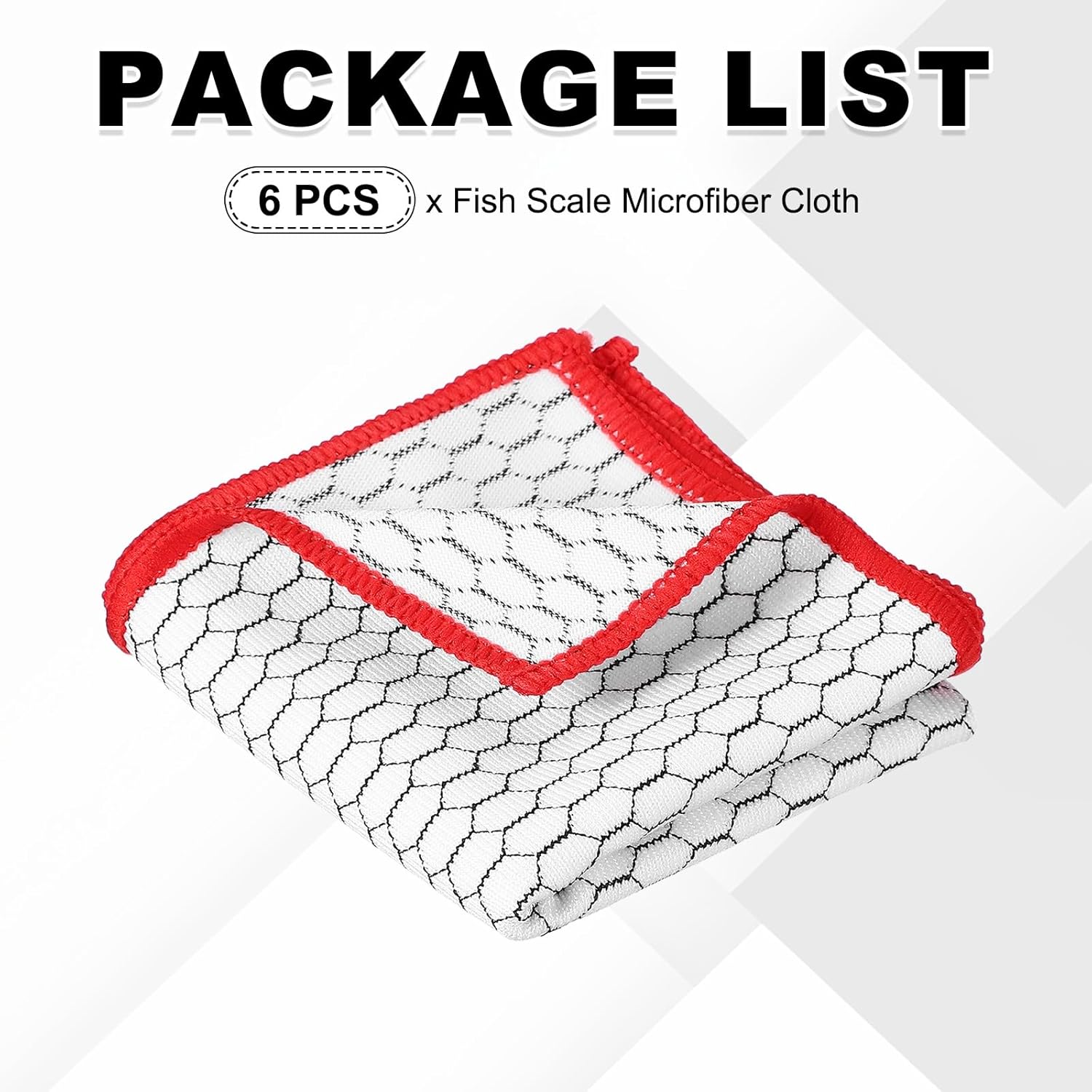 PATIKIL 16 x 16 Inches Fish Scale Microfiber Cloth, 6PCS Ultra Absorbent Streak Lint Free Cleaning Towels Polishing Glass Drying Towel for Mirror Window Kitchen Cars Dish, Red