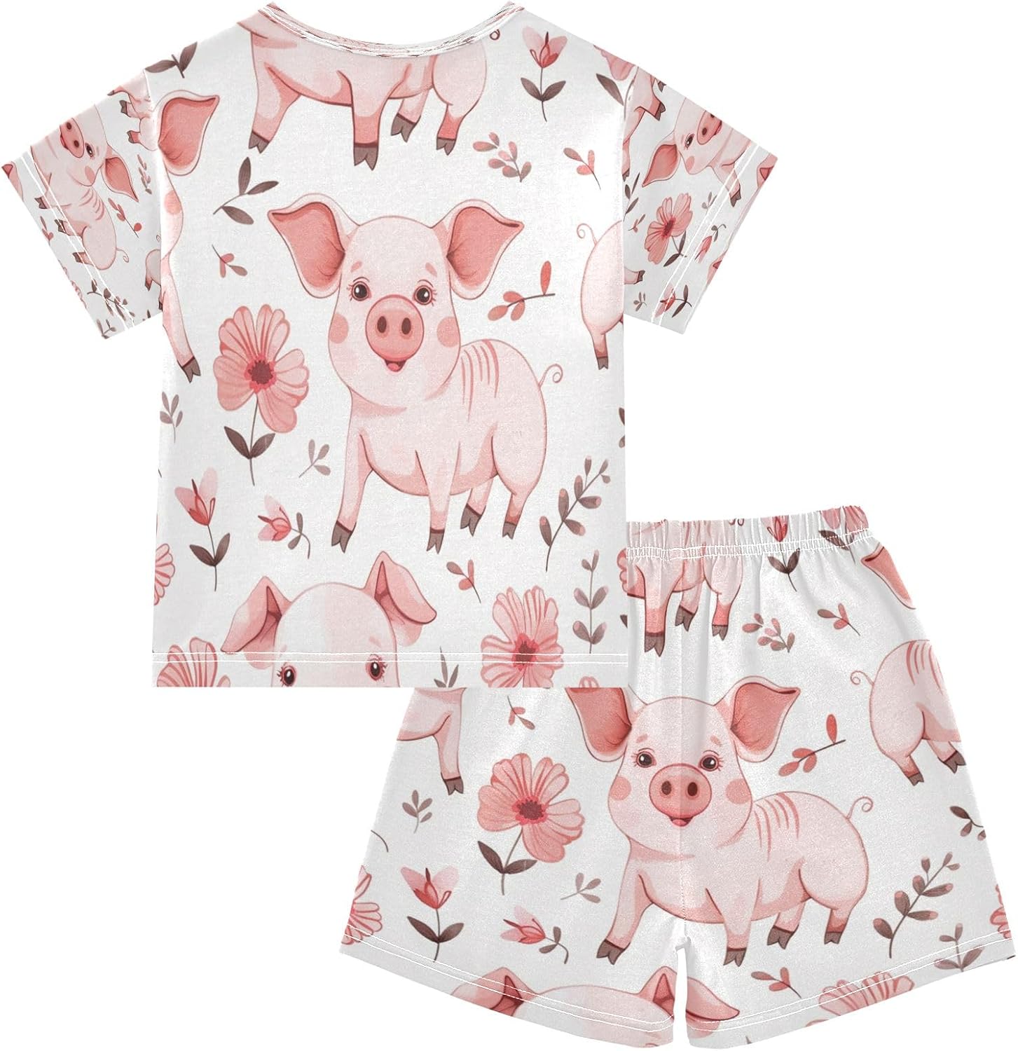 senya Pink Flower Pig Summer Pajamas Set Short Cotton Sleepwear 2 Piece - Image 3