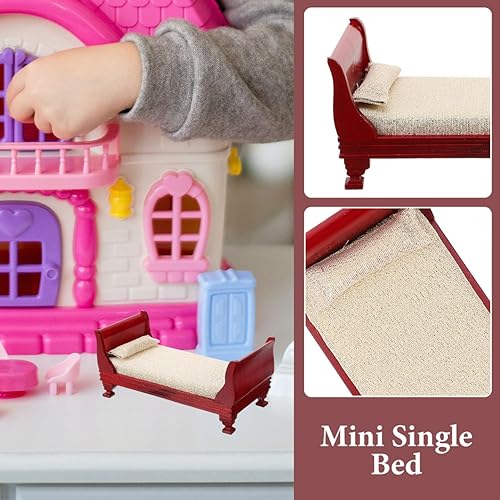 Miniatura 9 de COHEALI 2 piezas de cama de casa de muñecas de madera, muebles de casa de muñecas de 1 a 12 escalas, muebles de casa de muñecas de madera para casa