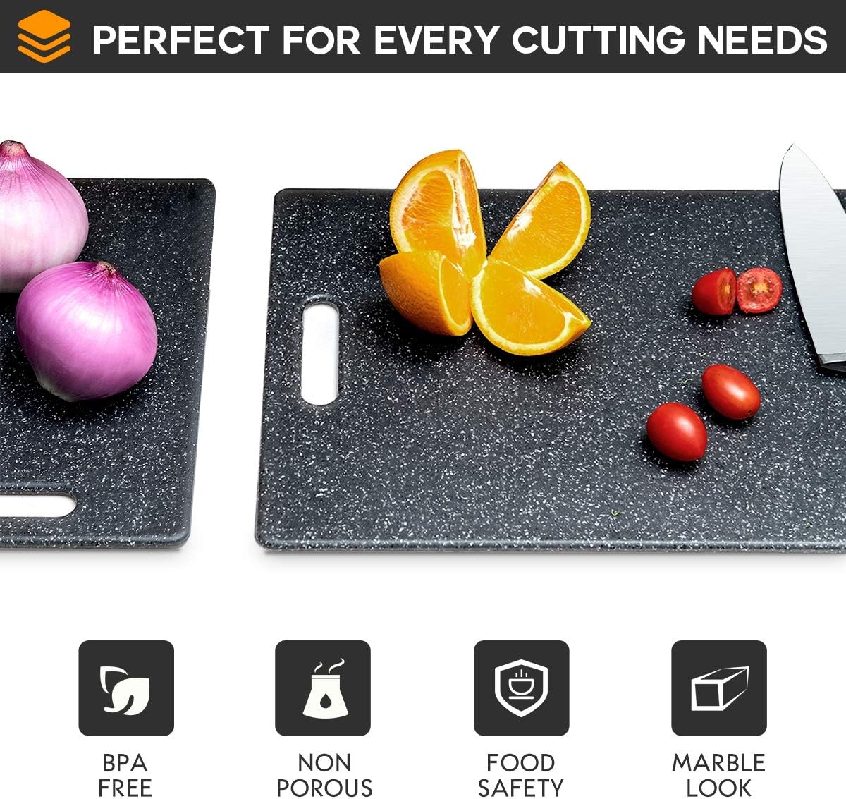 Cutting Board Set for Kitchen, Plastic Chopping Board Set 3 Piece BPA Free Easy Grip Handle (Set of Three, Black)