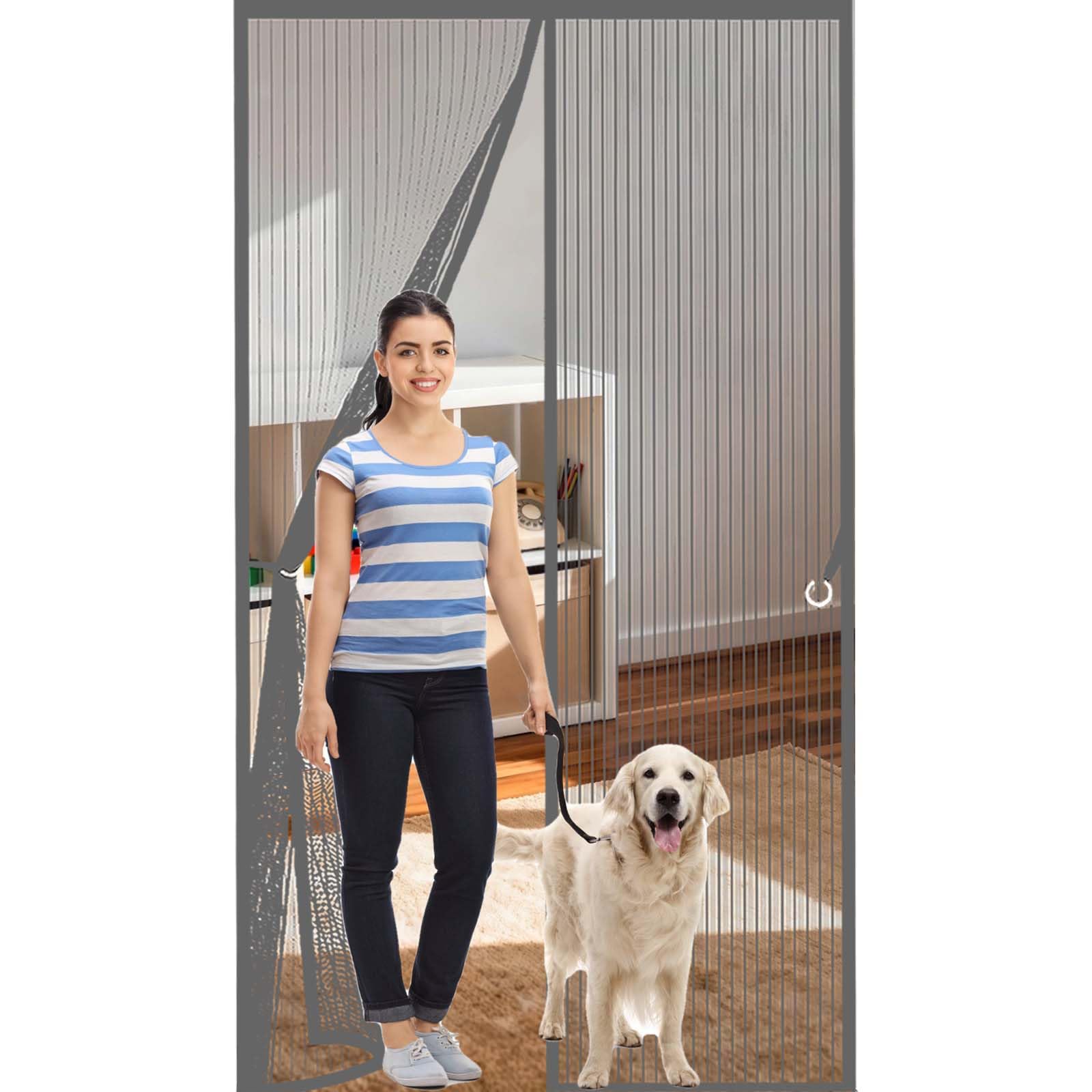 Feijdon Grey Fly Screens For Doors 130X195cm(Widthxhigh) Powerful Magnets And Full Frame Magic Tape, No Drill Installation Magnetic Fly Screen Door Curtain Lets Fresh Air In, Hundreds Of Sizes,