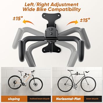 Bike Wall Mount,Adjustable Distance,Foldable Bike Rack with Bike Hook | Load Capacity 66lbs, Space Saving, for Home,Garage Use,for Road,Mountain,and Hybrid Bikes