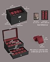 Vista 41 de SONGMICS Caja de reloj, organizador de 20 ranuras para reloj con tapa de vidrio grande, almohadas extraíbles, cerradura de metal, regalo para seres