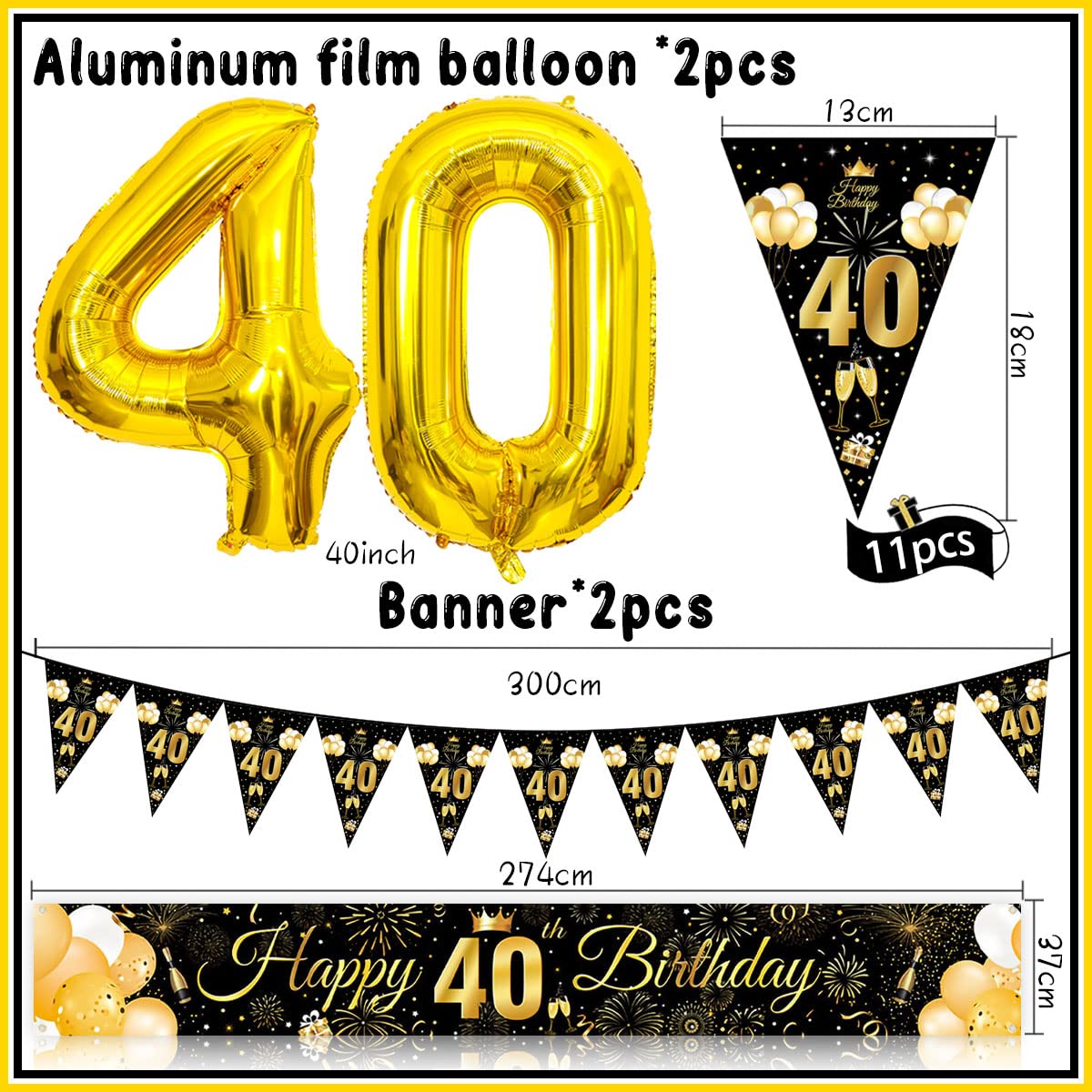 KIT DE DÉCORATION D'anniversaire - Ballons Noirs Et Dorés - Décoration
