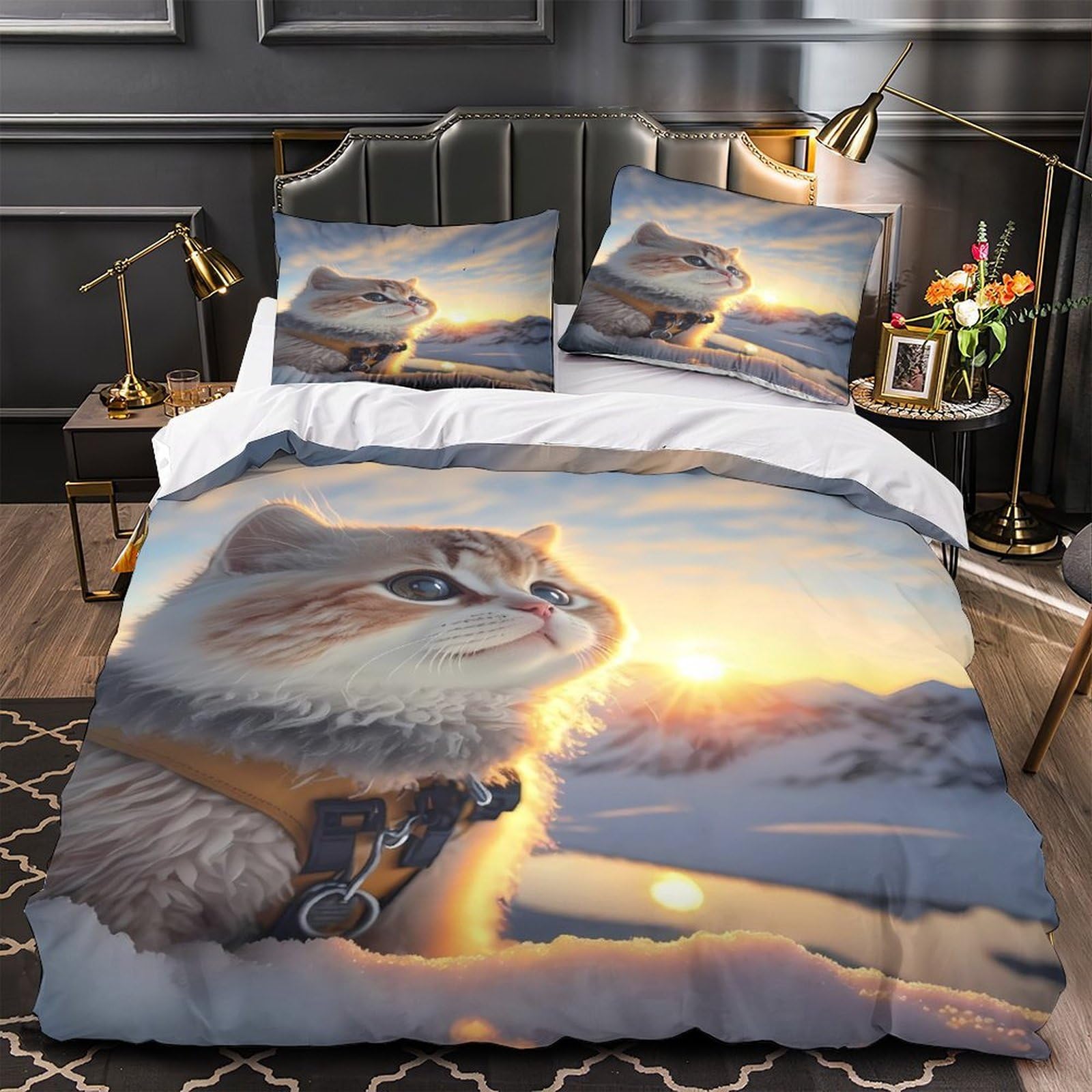 Housse de couette hypoallergénique chat parure de lit résistante anti acariens single