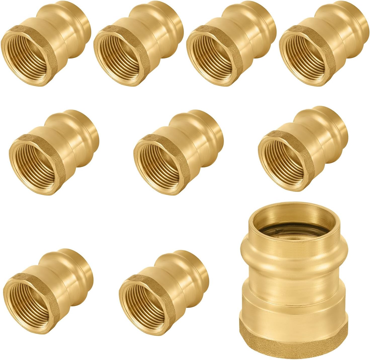 10-Pack Niikappu 1/2" Copper Press x 1/2" Female NPT Adapter, Brass Pro Press Fittings Connector for Copper and Pex Tube