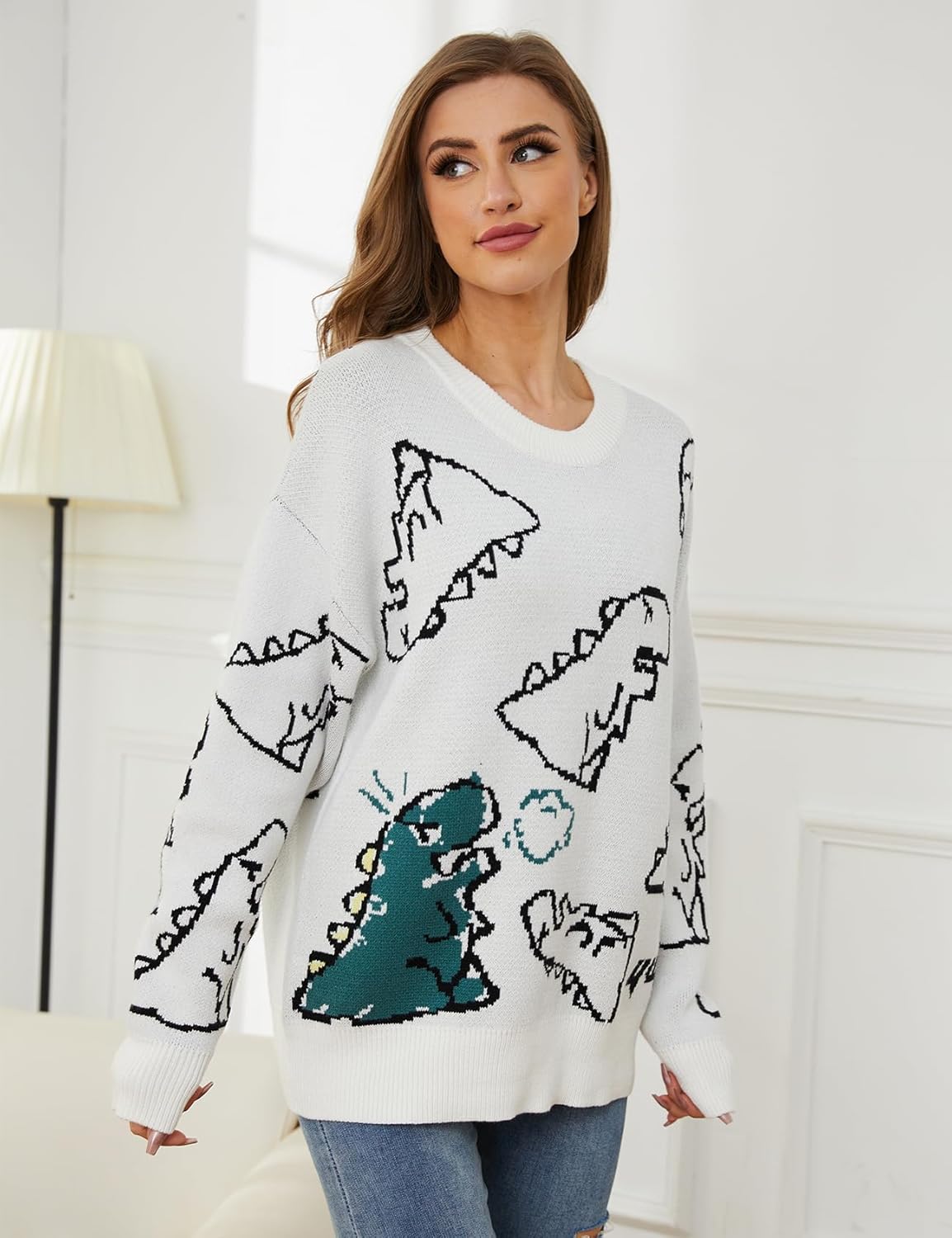 Arssm Dinosaur Sweater Women y2k Vintage Oversized Graphic Streetwear Knit Sweater Casual Cute Kawaii Tops - Image 2