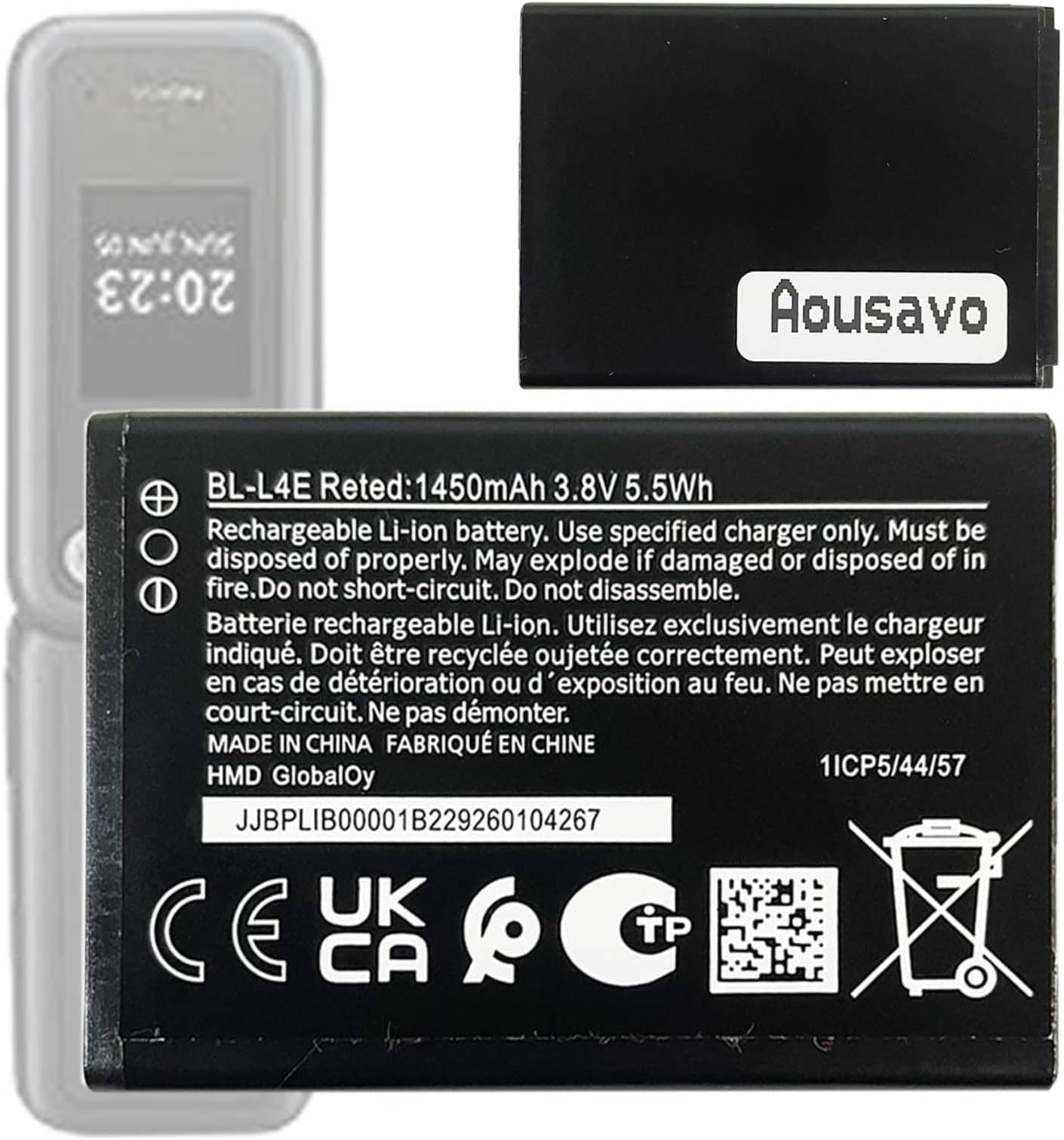 BL-L4E Replacement Battery Compatible with Nokia 2660 Flip TA-1398/1420/1480/1492