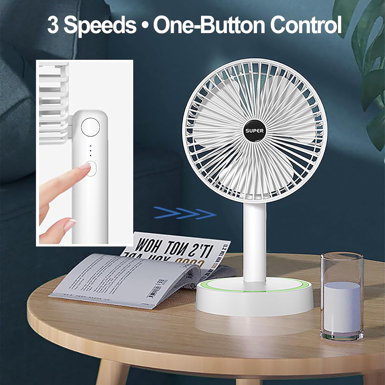 180° Foldable Small Desk Fan & Handheld Fan, 6.5 in Wireless,3 Speeds Battery Powered Portable Fan USB Rechargeable, Office Bedroom Dorm Camping Travel Cruise Essentials, Gifts for Women Men