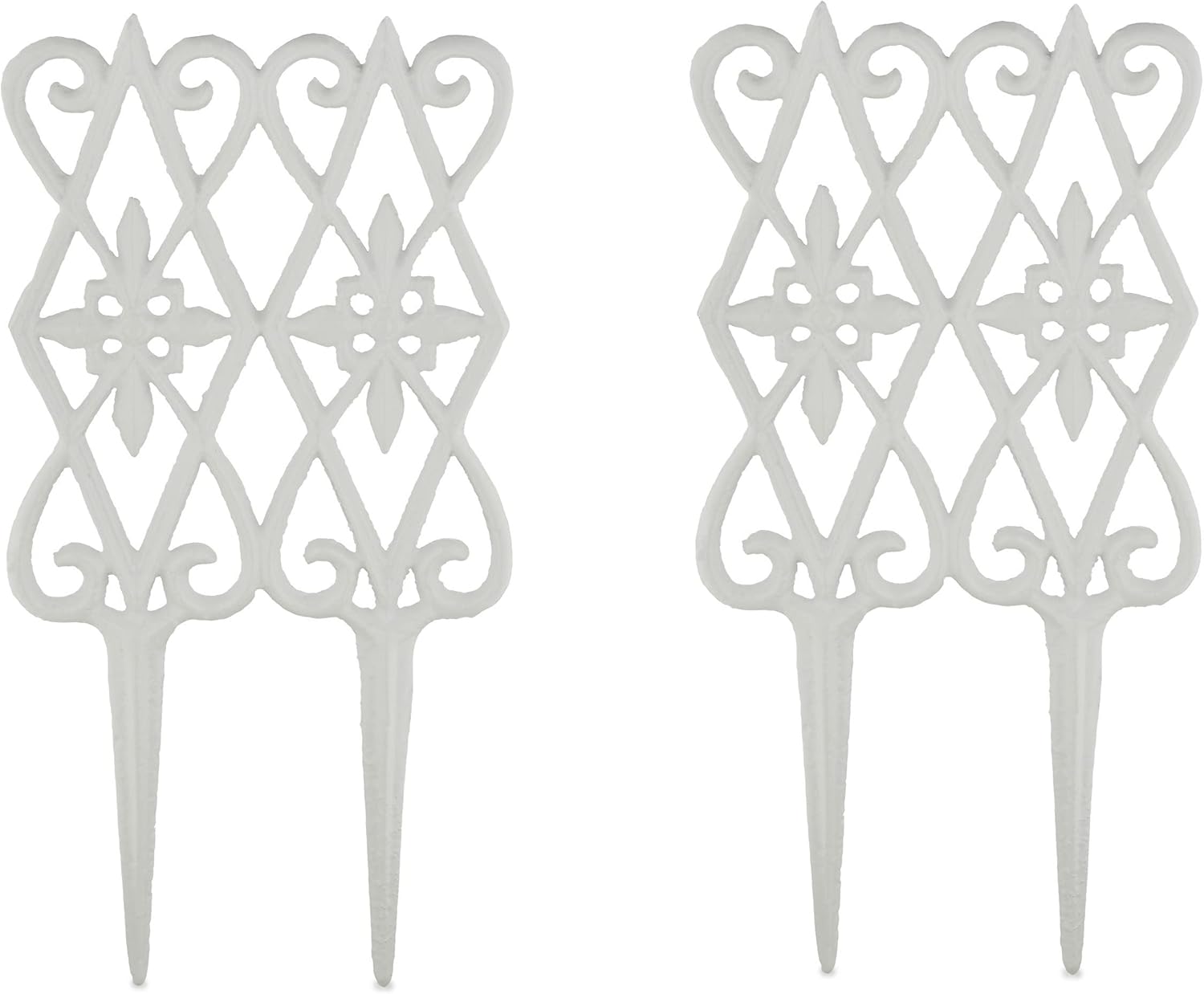 Relaxdays Garden Edging, 2 Piece Set, Each HxW 36 x 17.5 cm, Decorative Flowerbed Border, Push-in, Cast Iron, White