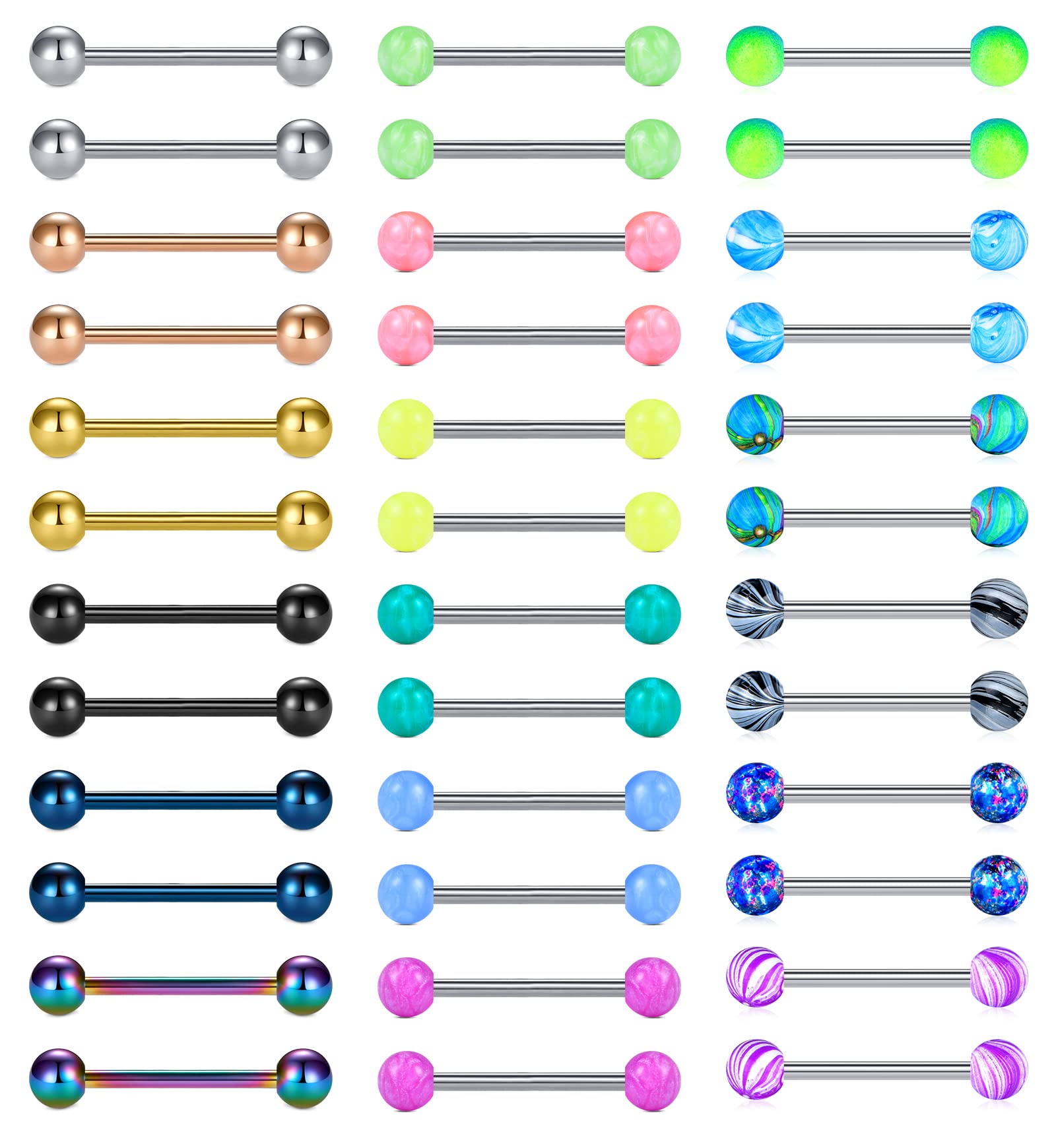 Mayhoop Claro Piercing Lengua Pezón Aro 14G Acrílico y Acero Quirurgico Brillan en la oscuridad Barbell Anillo de Lengua Pezón Mujer Hombre Joyería de Piercing