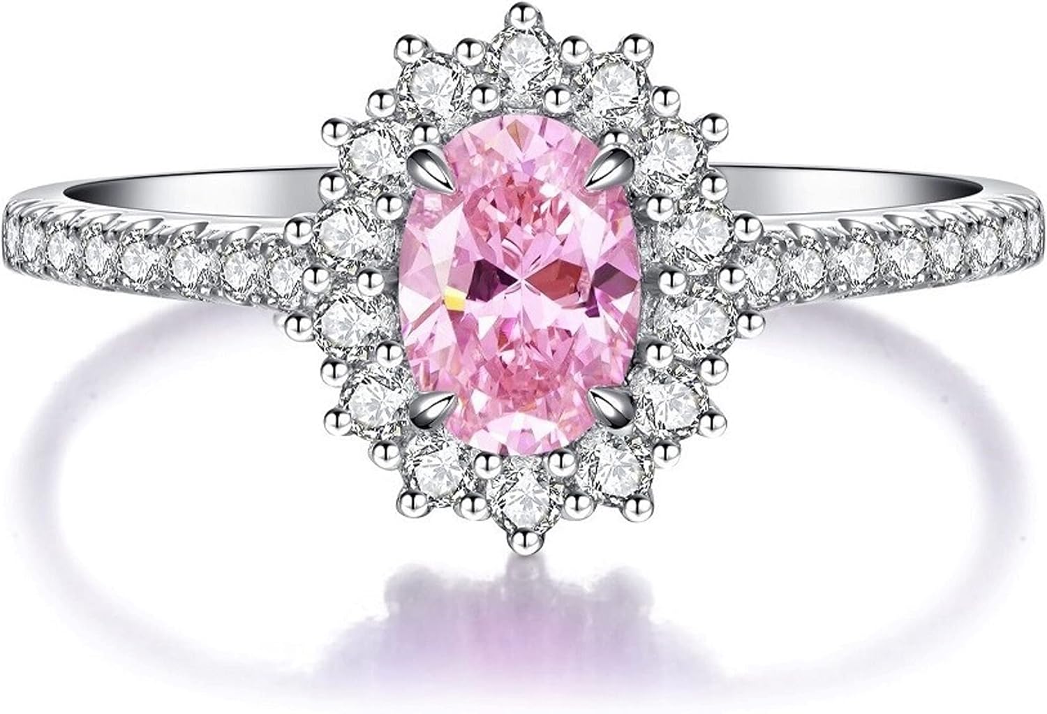 Women's 925 Sterling Silver Ruby/Padparadscha Sapphire Ring, Fashion Promise Anniversary Propose Wedding Ring with Simulated Gemstones for Women