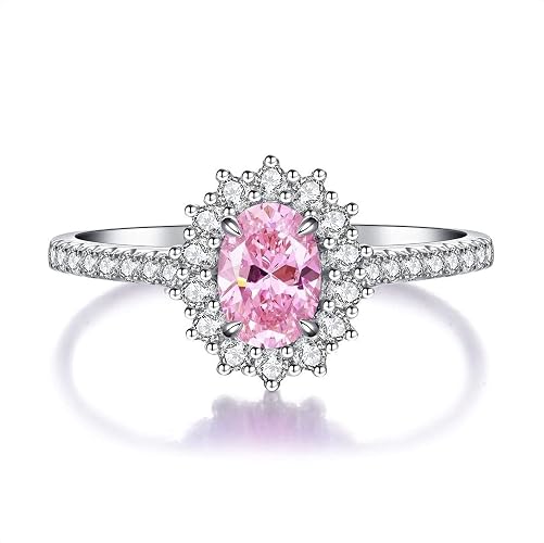 Bellitia Jewelry Women's 925 Sterling Silver Ruby Ring, Fashion Ring with Red Gemstones for Women, Promise Anniversary Rings for Women - Pink - R