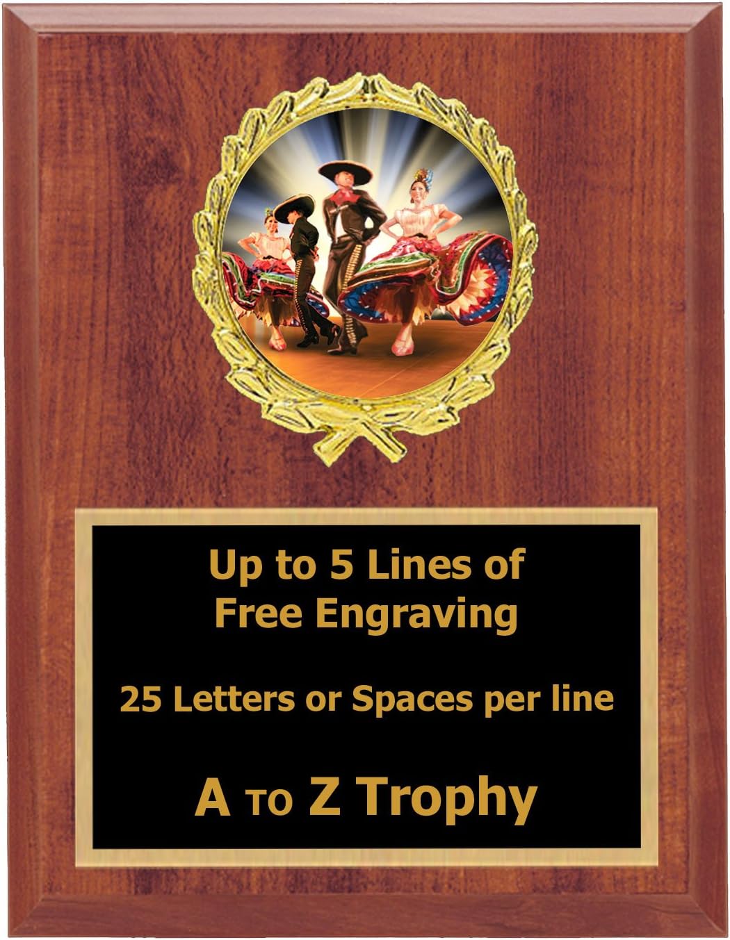 Trophies Folklorico Plaque Awards 6x8 Wood Singing Dance Dancing Trophy Free Engraving
