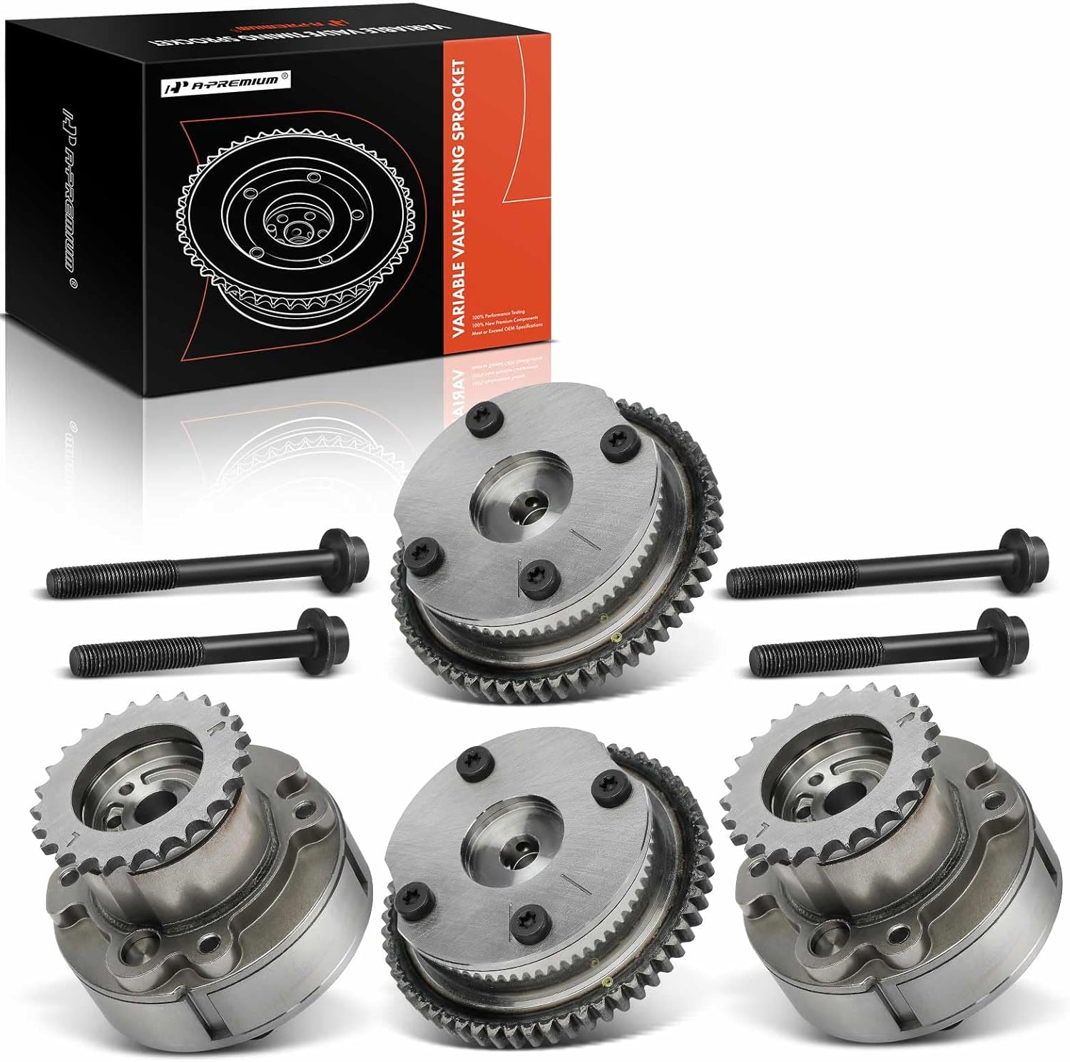 A-Premium 4-PC Exhaust & Intake Engine Variable Valve Timing (VVT) Sprocket Gear Camshaft Adjuster Compatible with Ford F-150, Explorer, Taurus, Flex, Police Interceptor Sedan & Lincoln Navigator