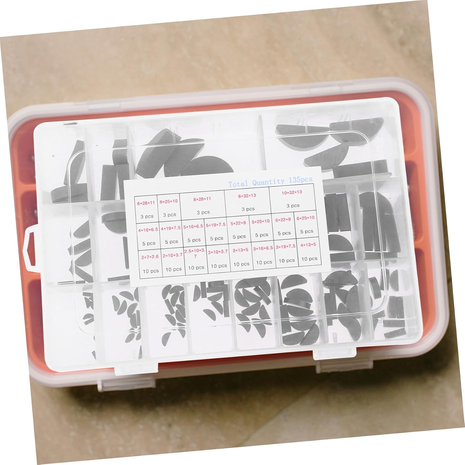 HOMSFOU 135Pcs Woodruff Key Assortment Kit Carbon Steel Half for Metric Keyway Mechanics and DIY Enthusiasts Fit for Pulleys and Drive