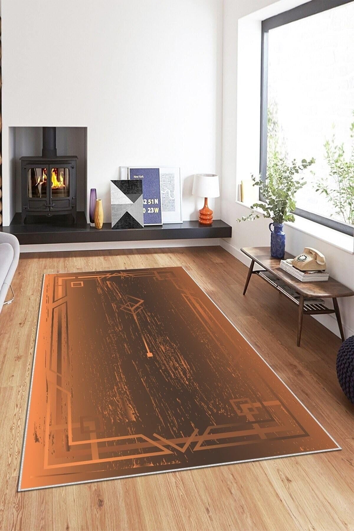 Pelangi Kırmızı Geometrik Desen Yıkanabilir Kaymaz Taban Leke Tutmaz Modern Salon Halısı Ve Yolluk, Turuncu 100 x 600, 135812310060005