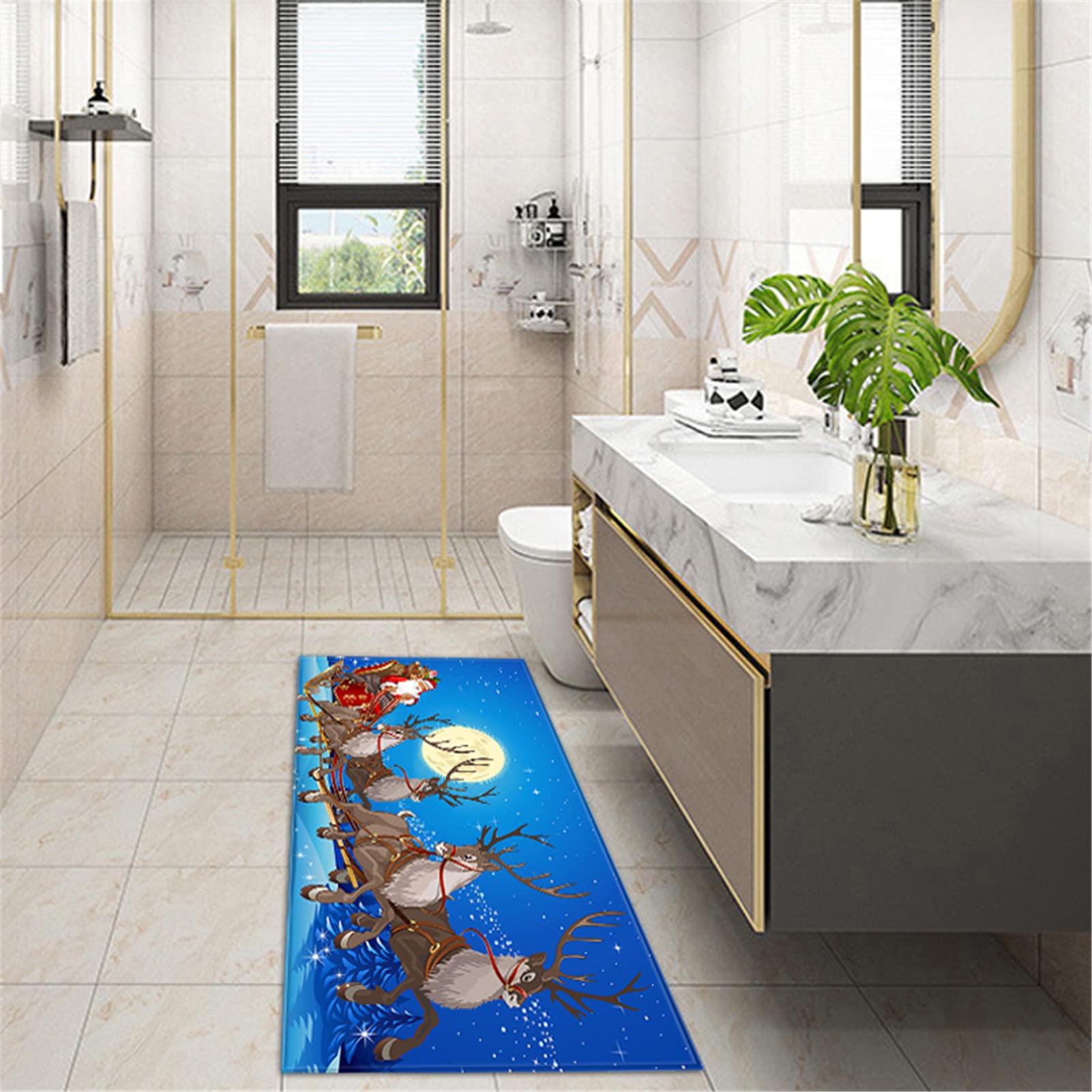Alfombra Navideña para Dormitorio, Felpudo Navideño, Alfombra De Entrada Navideña, Patrón Navideño 3D Alfombra Antideslizante para Pasillo, Cocina, Sala De Estar, Baño,1,60x180cm/23.6"x70.8"