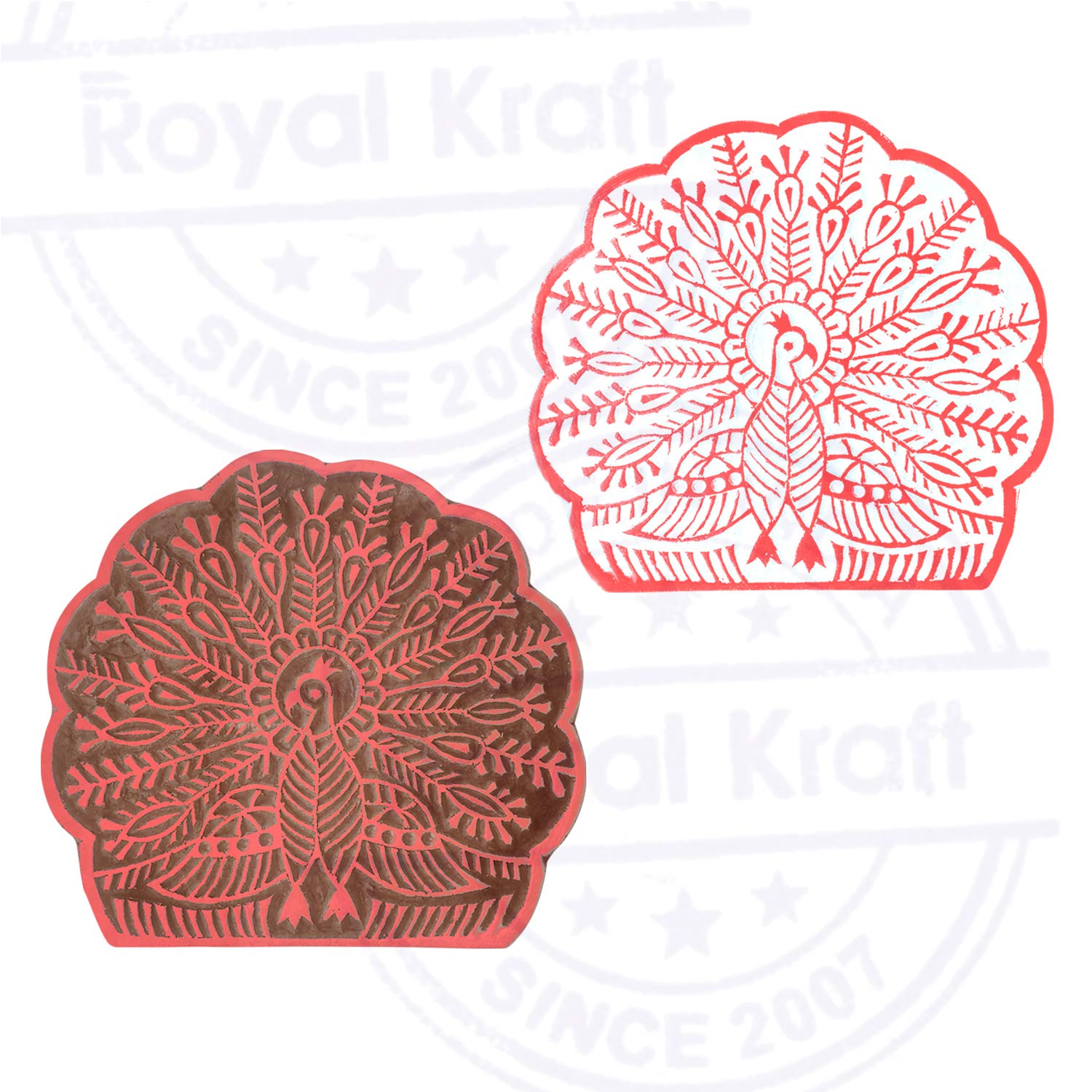 Royal Kraft Exclusive Wood Block Large Peacock Shape Big Printing Stamp 1