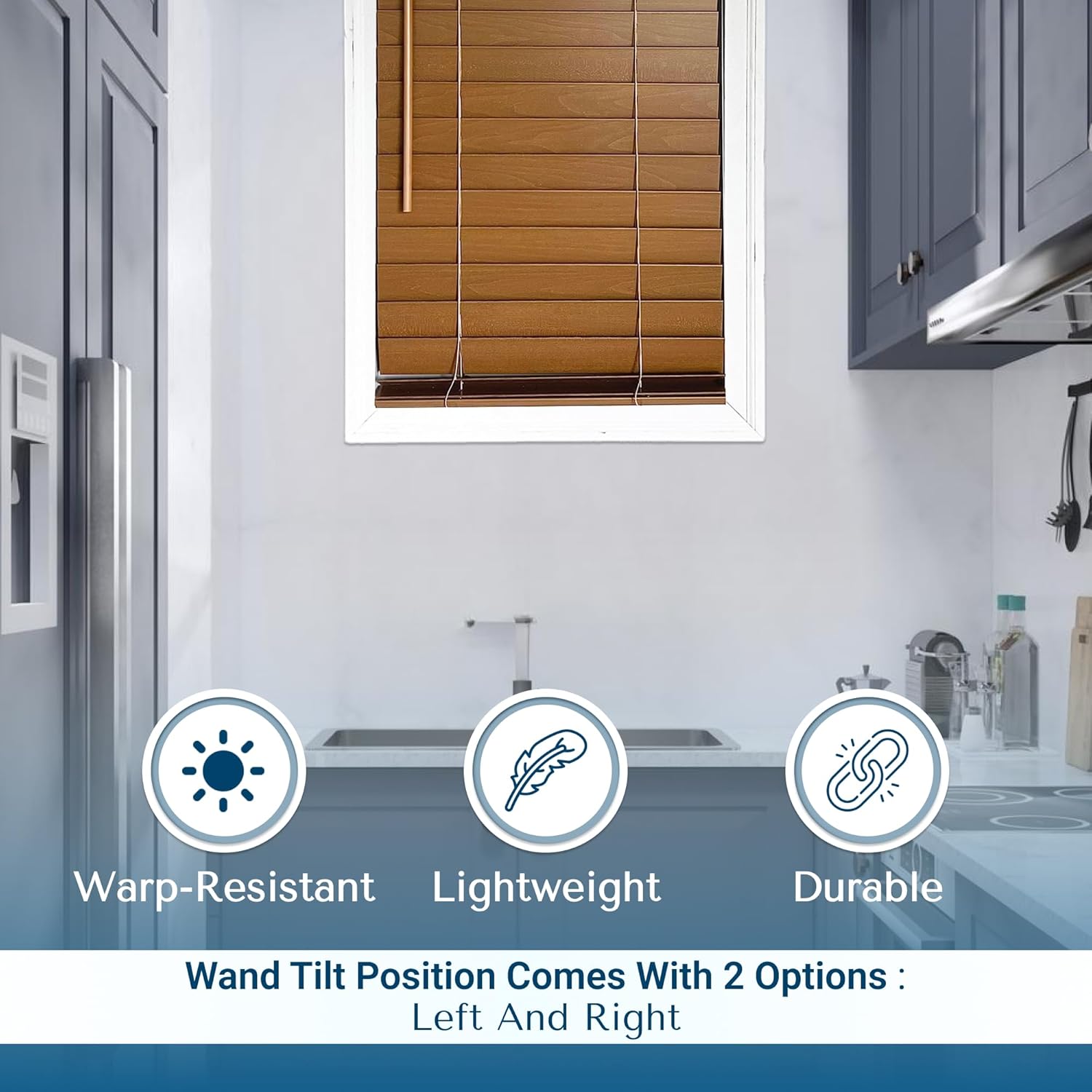 TailorView, Customizable Faux Wood Horizontal Window Blinds, Cordless, 2 Inch Printed Wood Grain Slats, Color - Modern Oak, Outside or Inside Mount