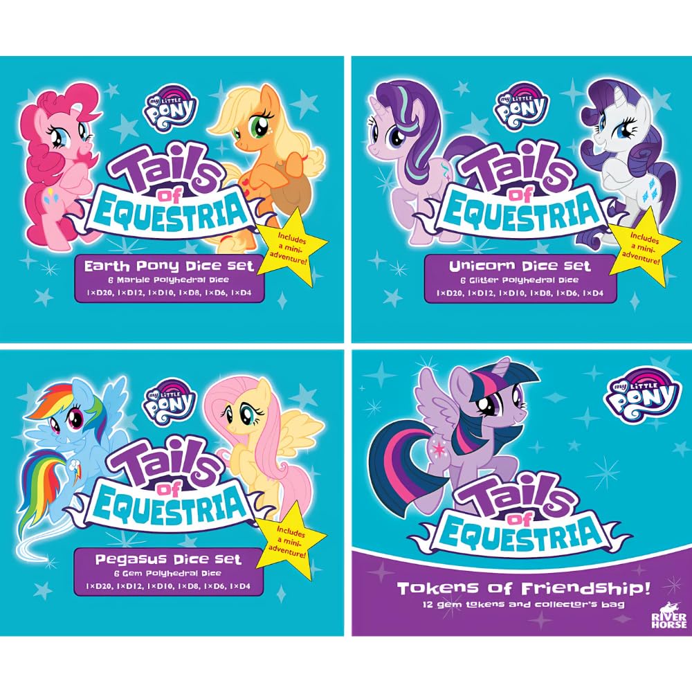 River Horse Studios, Tails of Equestria Roleplaying Dice Set: Pegasus, Unicorn &amp; Earth Pony Dice Plus Friendship Tokens
