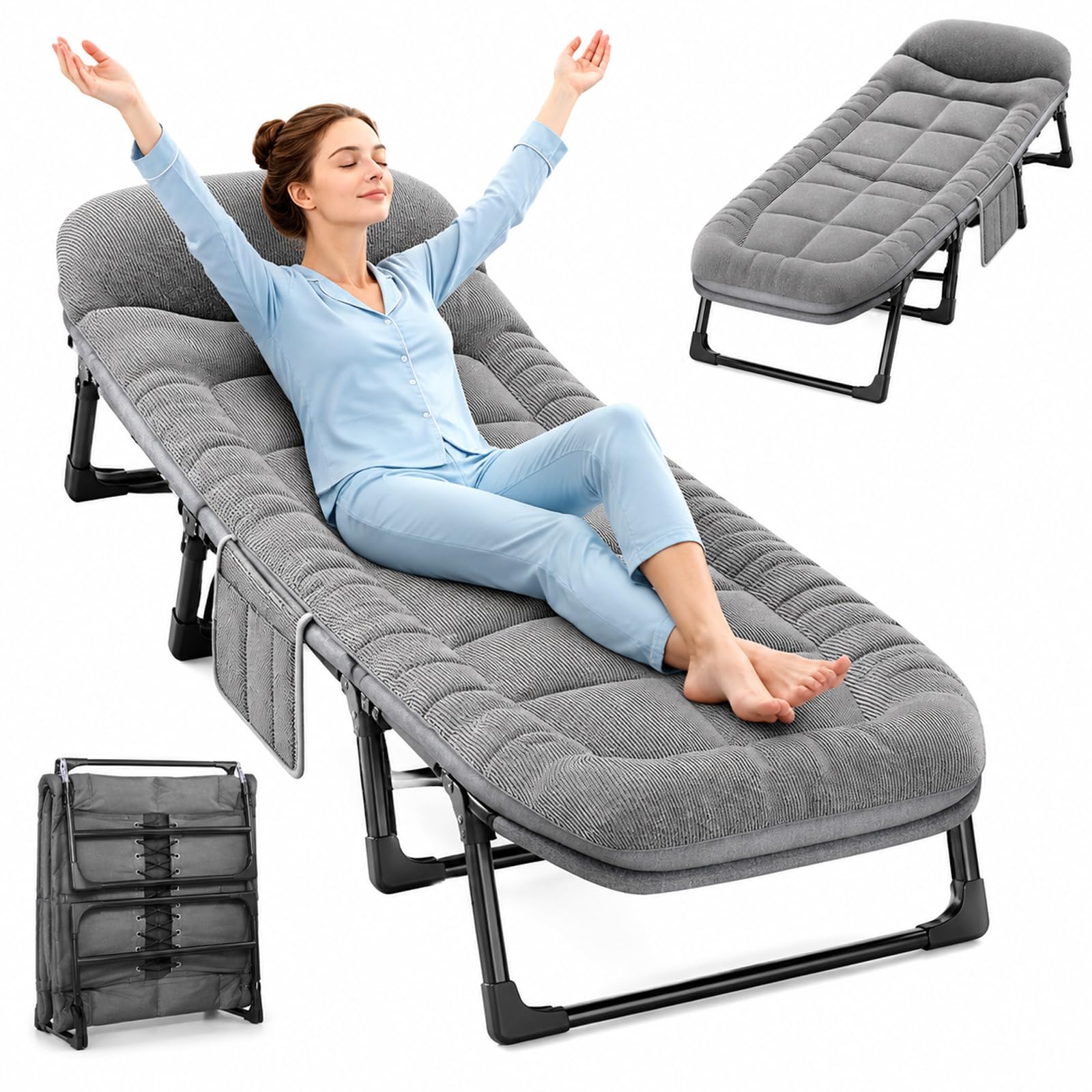 Ruspela Folding Camping Cot 6-Position Adjustable with Mattress