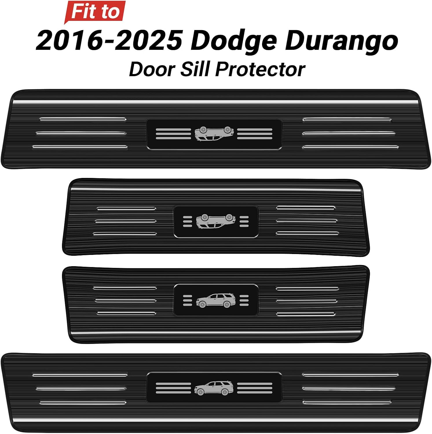 Hellet 4PCS Car Door Sill Protector for Dodge 2016-2020 2023 2024 2025 2026 Durango Accessories Stainless Steel Material Black Brushed Door Entry Guards