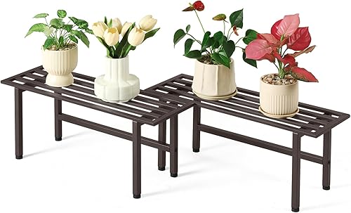 Miniatura 1 de Paquete de 2 soportes de metal para plantas al aire libre, estantes para plantas de interior, 1 nivel resistentes para múltiples plantas, 26