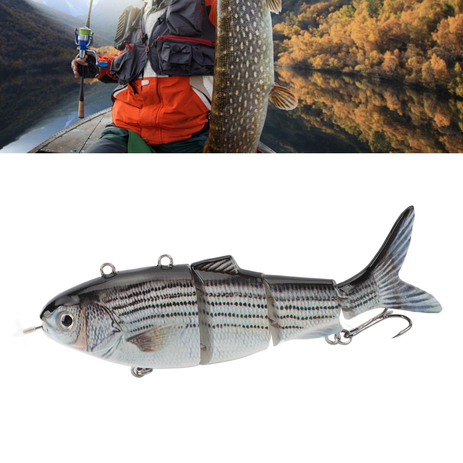 Esca da Pesca, Esca da Pesca Elettrica Ricaricabile Tramite USB Nuoto Automatico Esca per Spigola Realistica Luce a LED Wobbler Multi Snodato Swimbaits Esca D'acqua Dolce (BL-620)