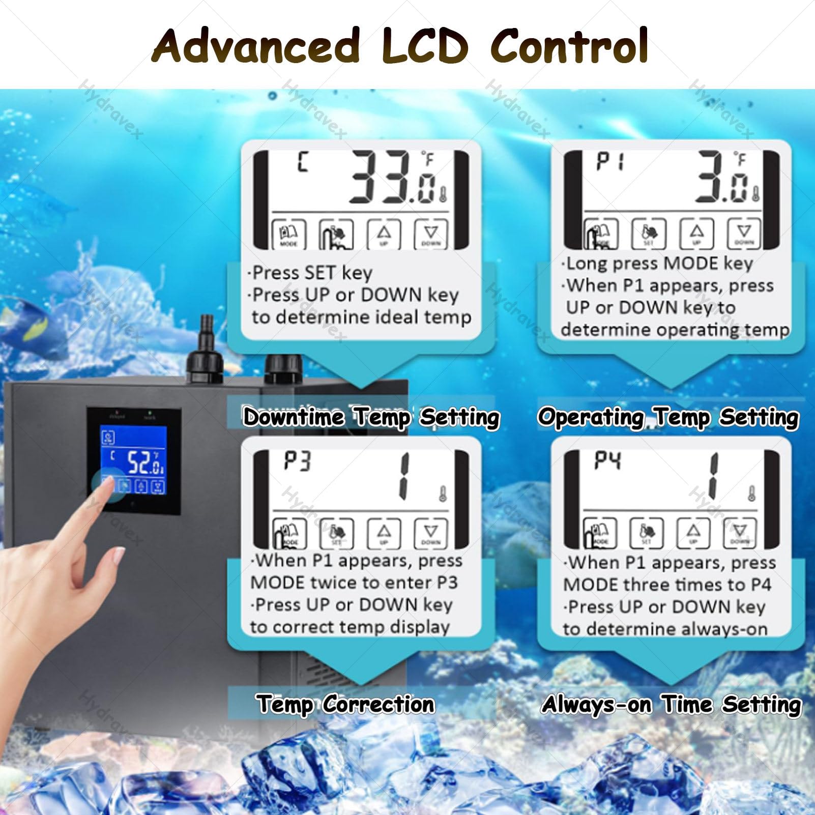 Refrigeratore per acquario, 1/3 HP, refrigeratore d'acqua per pesci, coralli e gamberetti, compressore refrigerante con telecomando e pompa, ideale per acquari di gamberetti e uso domestico