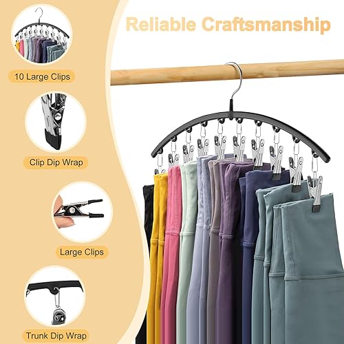 Miniatura 8 de Volnamal Organizador de leggings para armario, perchas de metal para pantalones de yoga, 1 paquete con 10 clips con capacidad para 10 leggings,