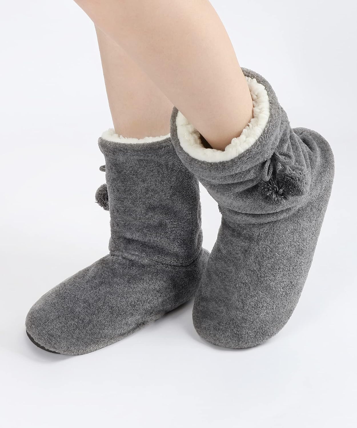 Keyela Womens Non-Slip Sole Slipper Socks, Fluffy Winter House Booties