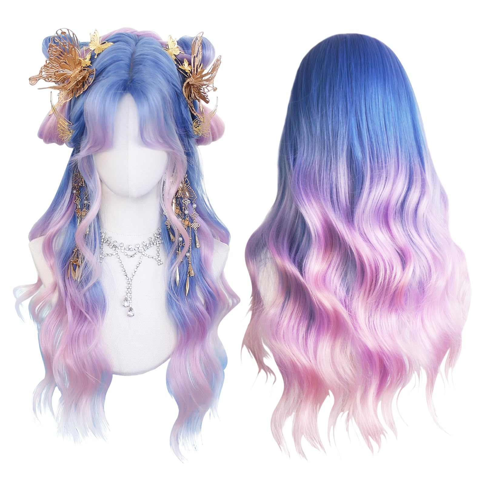KORURACLUB gradient Wigs cosplay Wig pink and lolita wigs anime wig halloween Wigs for women (No accessories included) (): Aurora Blue-Pink