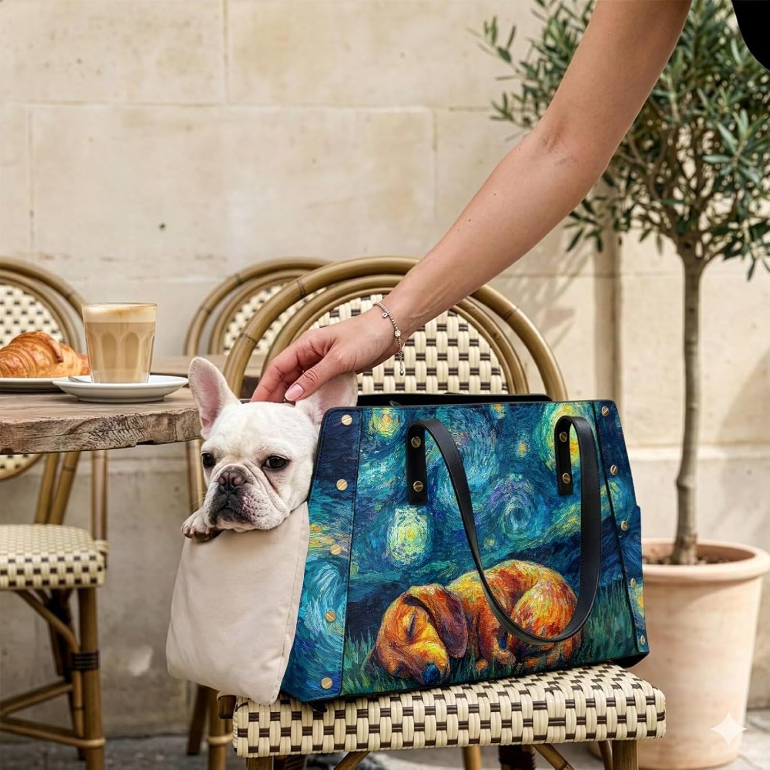 Starry Night Print Dog Purse Carrier for Small Cats, Dogs, Golden Retriever Print Cat Carrier Lightweight Dog Carrying Bag, Portable Cat Tote Bag with Top-Handle, Blue