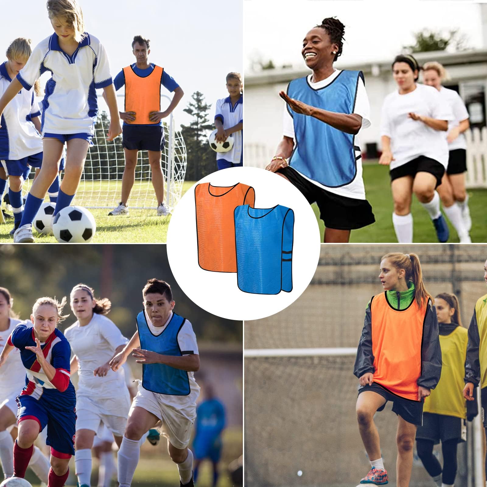 Scrimmage - Confezione da 24 canottiere da allenamento, per allenamento di squadra, per bambini, ragazzi e adulti, Blu e arancione., 17x25 inch