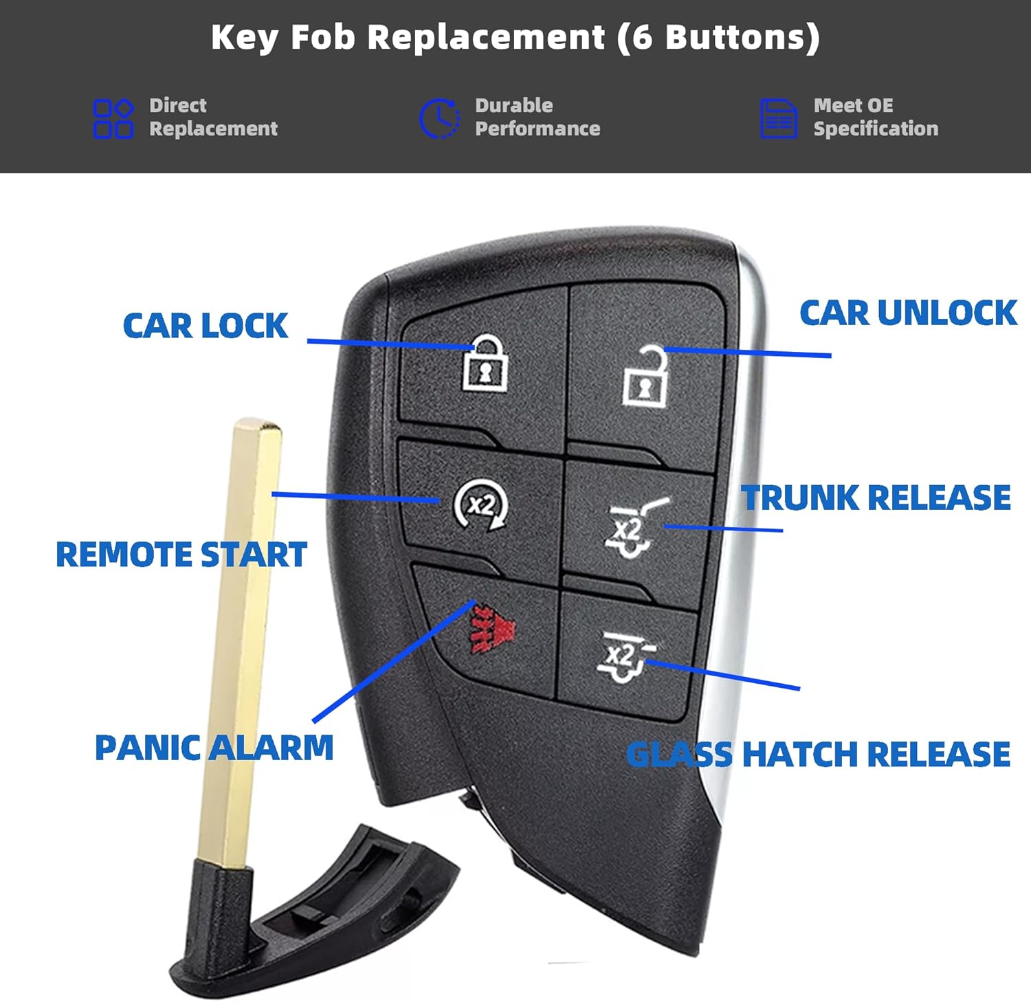 Generic Key Fob Remote Replacement Fits for GMC Yukon Chevy Suburban Tahoe 2021-2023 Keyless Entry Remote Control Replaces YG0G21TB2 13548434 13541567 (6 Buttons)