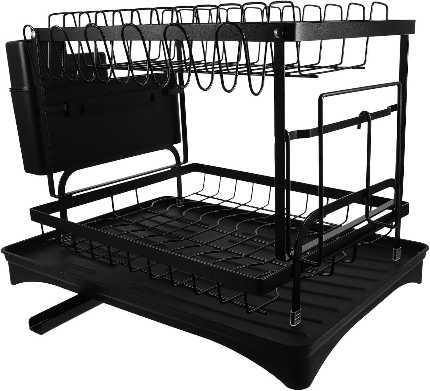 TOYANDONA Kitchen Dish Drying Rack Set with Cutting Board Holder and Utensil Cup, Metal Dry Rack for Dishes and Silverware, Black Multifunctional Countertop Organizer for Home Kitchen