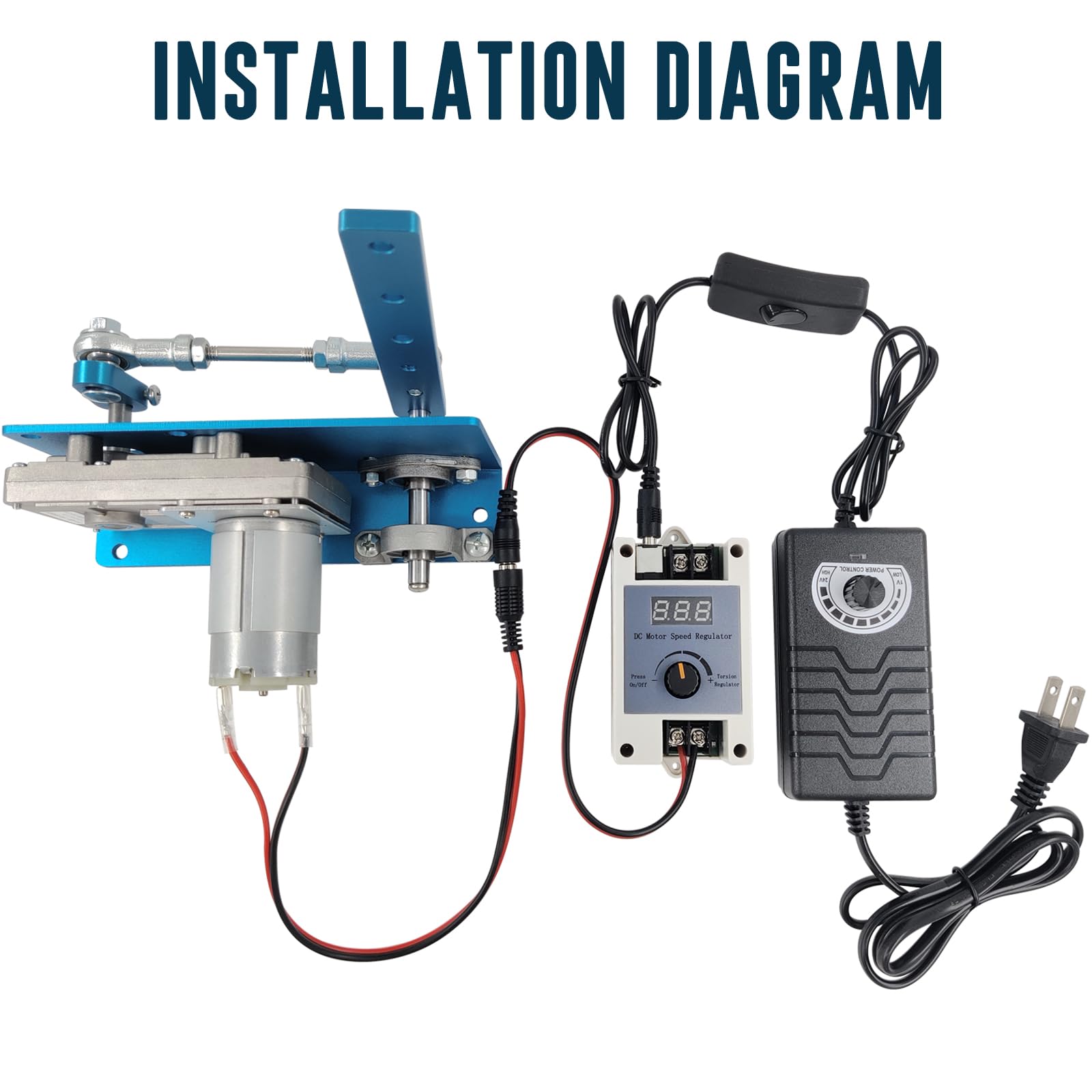 JQDML Motor oscilante alternativo, ángulo de giro de 20 a 120 grados, velocidad ajustable de 120 rpm con regulador de velocidad y control remoto