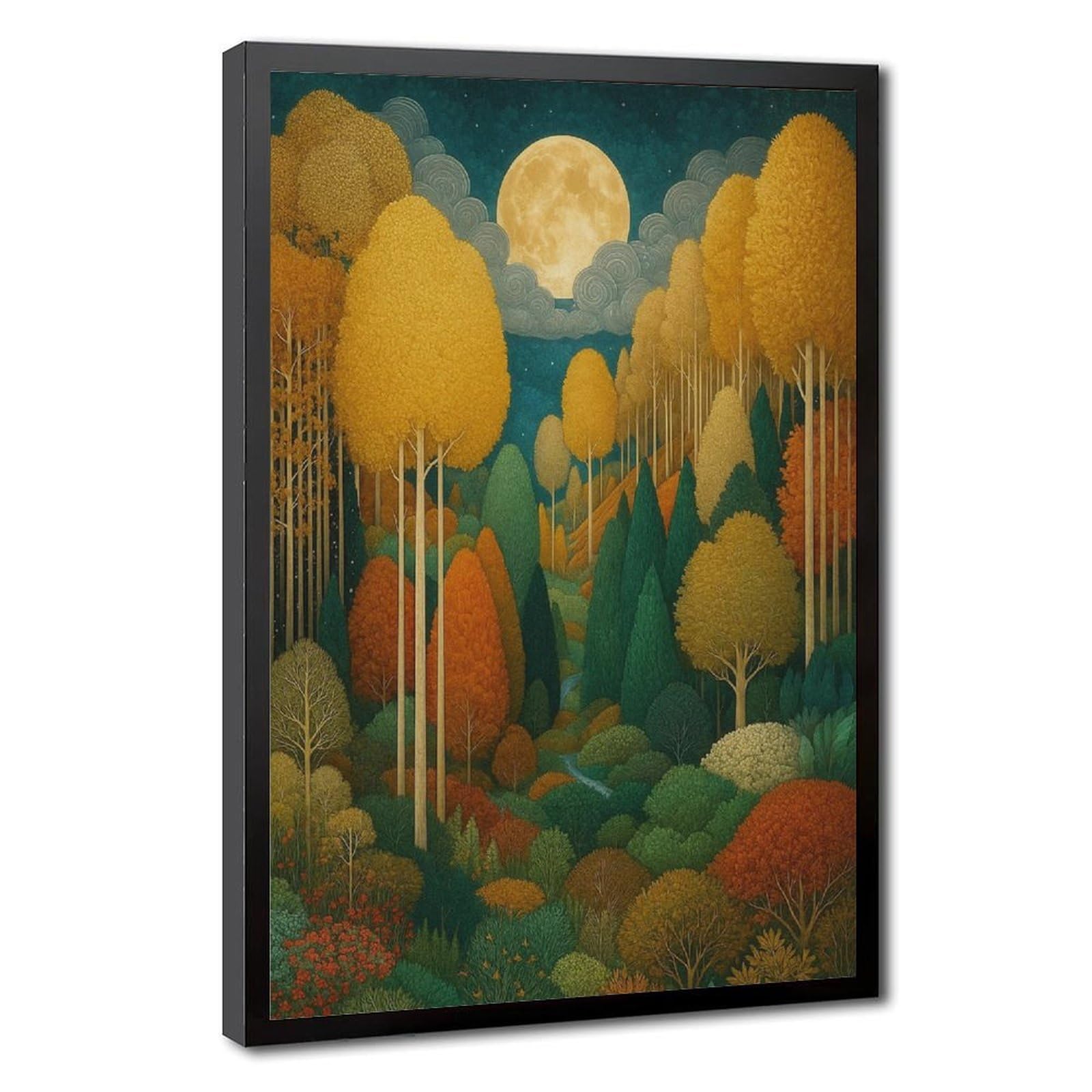 Bareronor Grey Whimsical Moonlit Forest Canvas Poster Bedroom Decor Landscape Office Room Decor Gift 8" L X 12" W