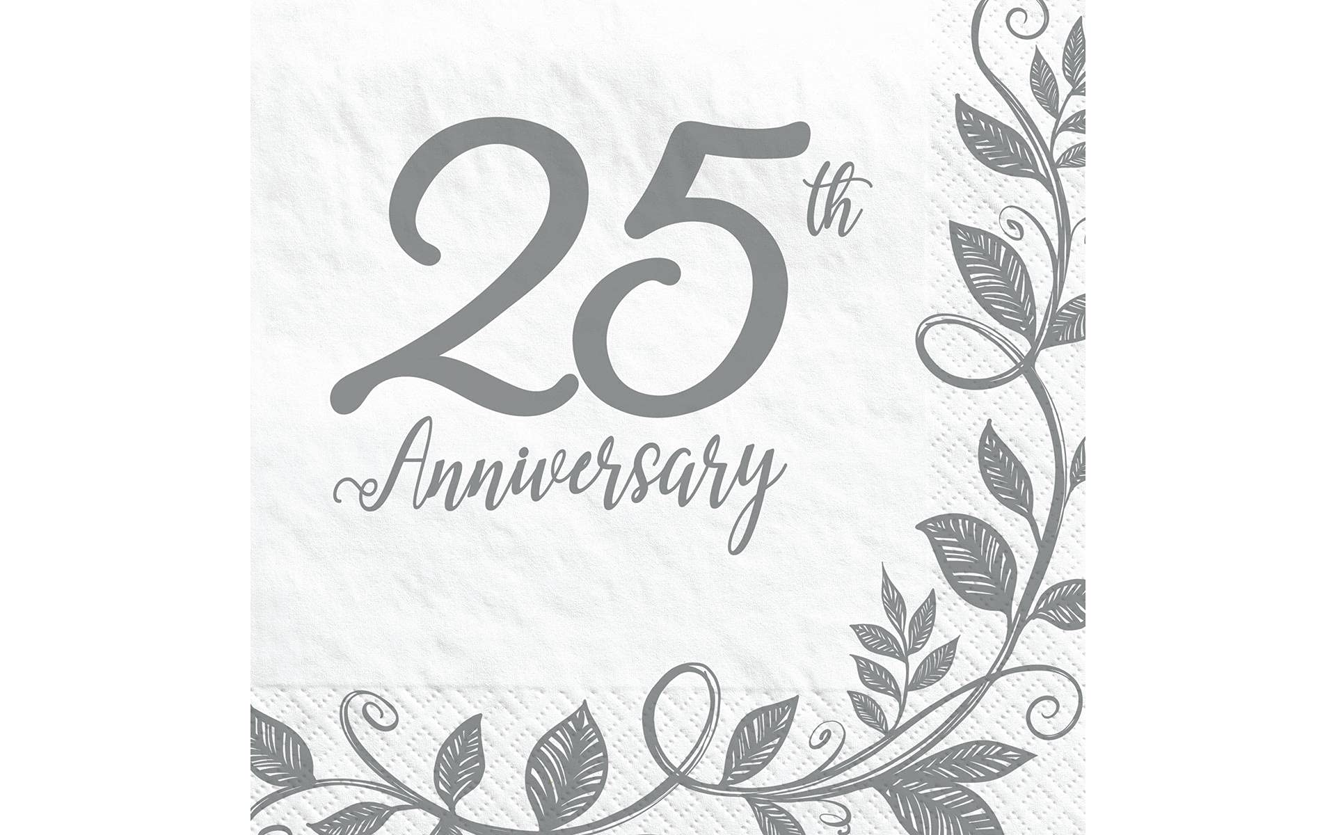 "25th Anniversary" Paper Luncheon Napkins, 6.5" (Pack of 16) - Elegant Party Accessory Perfect for Milestone Celebrations