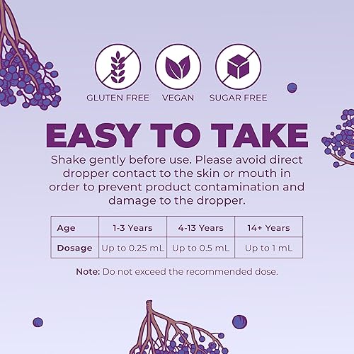 Miniatura 8 de MaryRuth's - Jarabe de saúco negro orgánico en gotas, apoyo inmunológico, vegano, sin OGM y sin gluten, para 1 mes, arándano y frambuesa - 1 onza