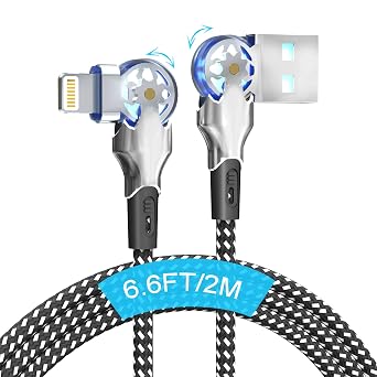 90 Degree iPhone Charger Cord with 180Rotating Head, 6.6FT Swivel Right Angle Lightning Cable for Apple Carplay, MFi Certified Charger for iPhone 14 13 12 11 X Xs Pro, iPad