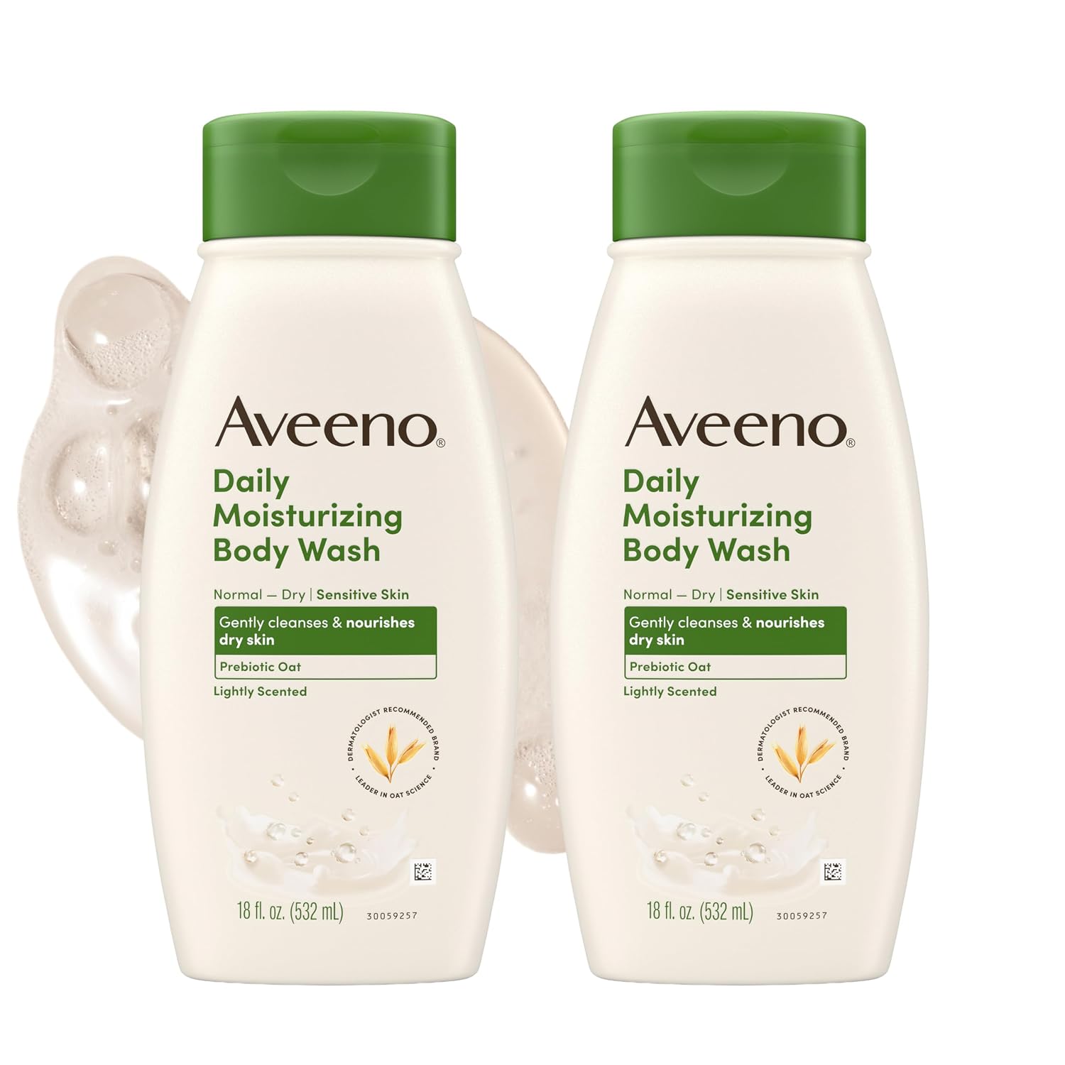 Aveeno Daily Moisturizing Body Wash Cleanser & Shaving Gel for Men & Women, Clean-Rinsing for Softer & Smoother Skin, Gentle & Lightly Scented, 18 fl. Oz, Pack of 2