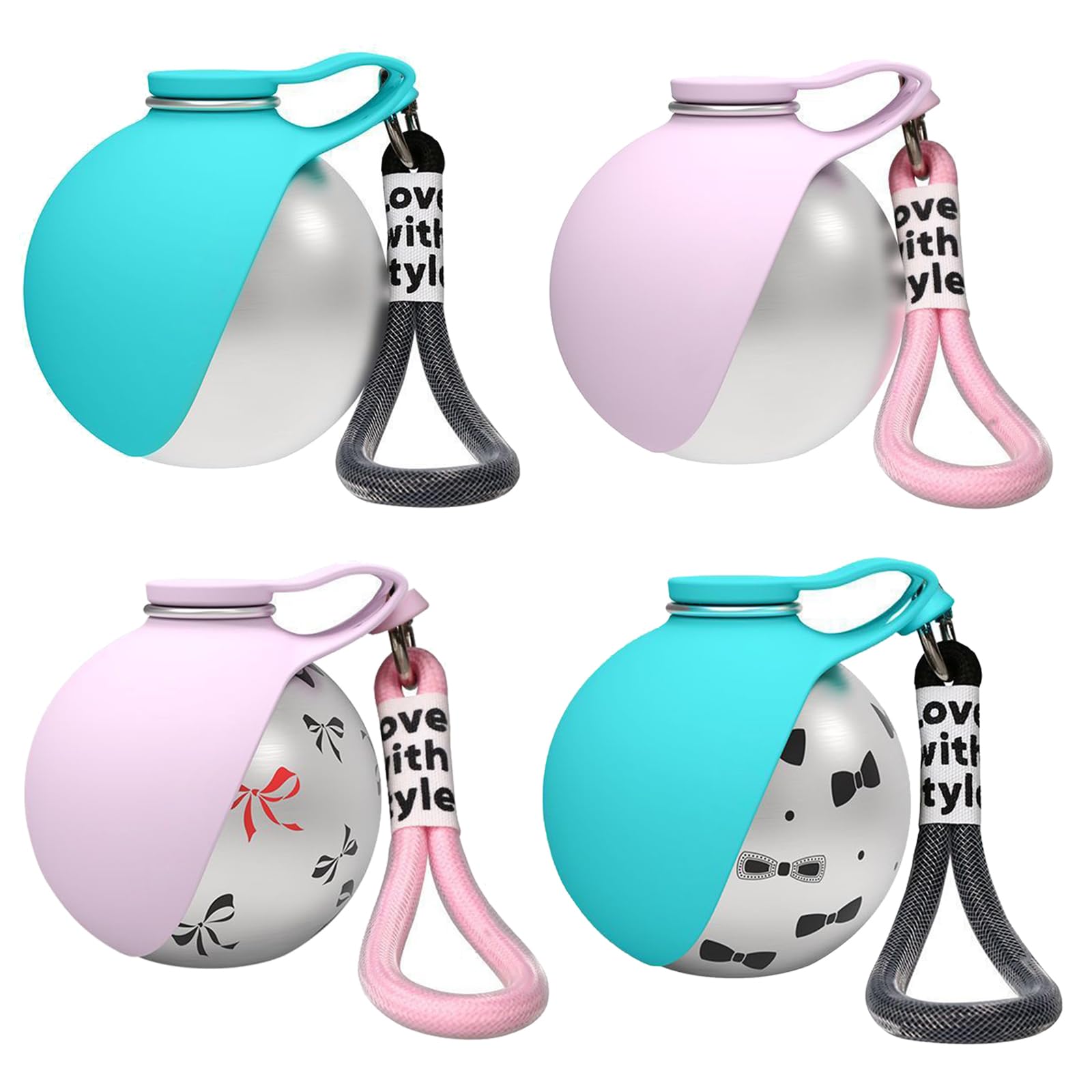 2-in-1 Reise-Trinkflasche für Hunde, Trinkflasche Hunde für Unterwegs, Hundetrinkflasche für Unterwegs mit Silikonnapf, 285 ml Edelstahl Trinkflasche mit Faltbarem Silikonnapf (4PCS)