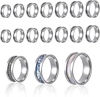 14pcs Stainless Steel Ring Blanks Grooved Inlay Cores US Sizes 6-12 DIY Jewelry Making Kit - FdcLixuvol
