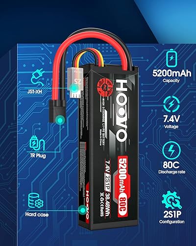 Miniatura 2 de HOOVO 2S Lipo Batería 7.4V 80C 5200mAh RC Batería con enchufe TR Estuche rígido para RC Car Truck Truggy Buggy Tank RC Avión, Helicóptero, Barco,